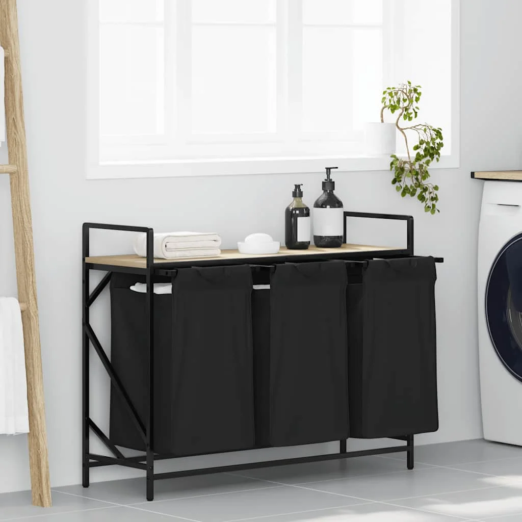 Sonoma tölgy mosodai kosár 3 rekeszes polccal