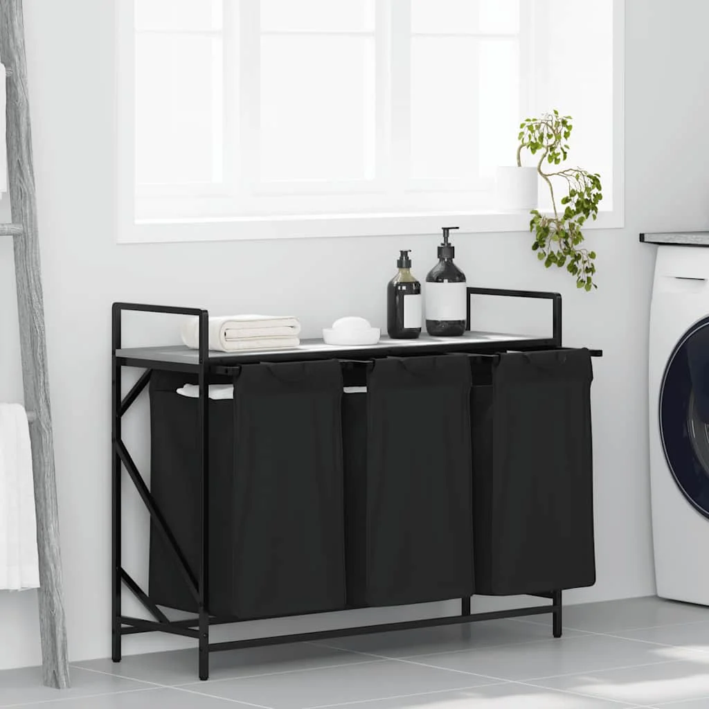 Szürke sonoma mosodai kosár 3 rekeszes polccal