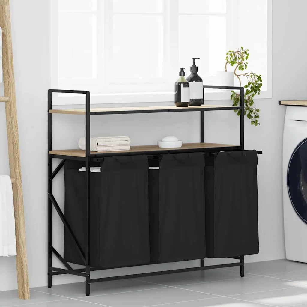 Sonoma tölgy mosodai kosár 3 rekeszes polcokkal