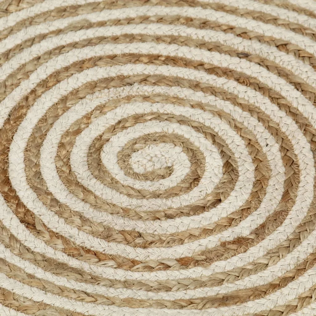 Kézzel font jutaszőnyeg fehér spirális dizájnnal 150 cm