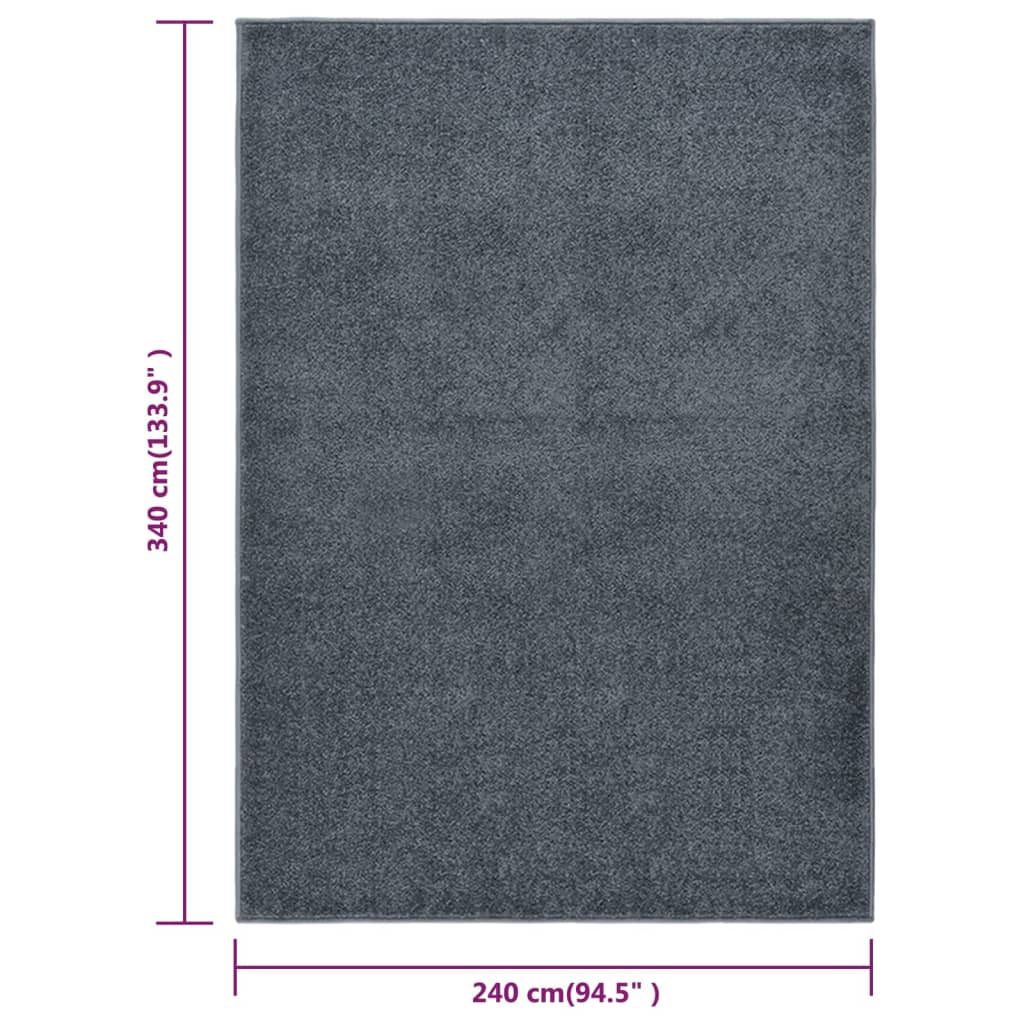 Antracitszürke rövid szálú szőnyeg 240 x 340 cm
