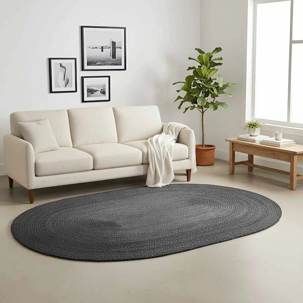 Területszőnyegek Ovális Fekete 205 x 305 cm Juta