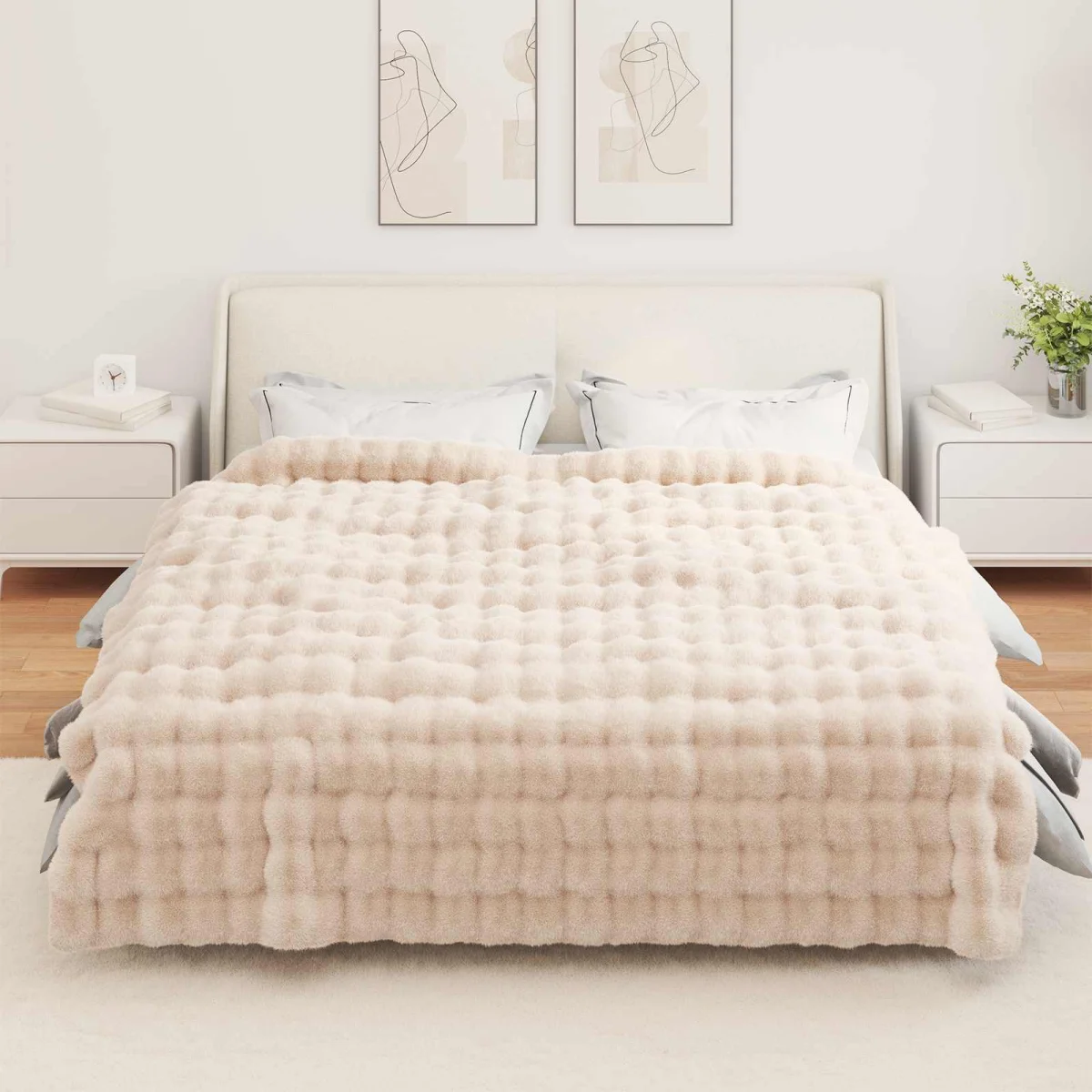 Csúszásgátlós műnyúl takaró Olite Bézs 220 x 240 cm Poliészter
