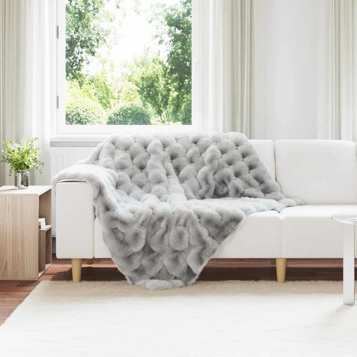 Csúszásgátlós műnyúl takaró Olite 4 pcs Szürke 130 x 150 cm