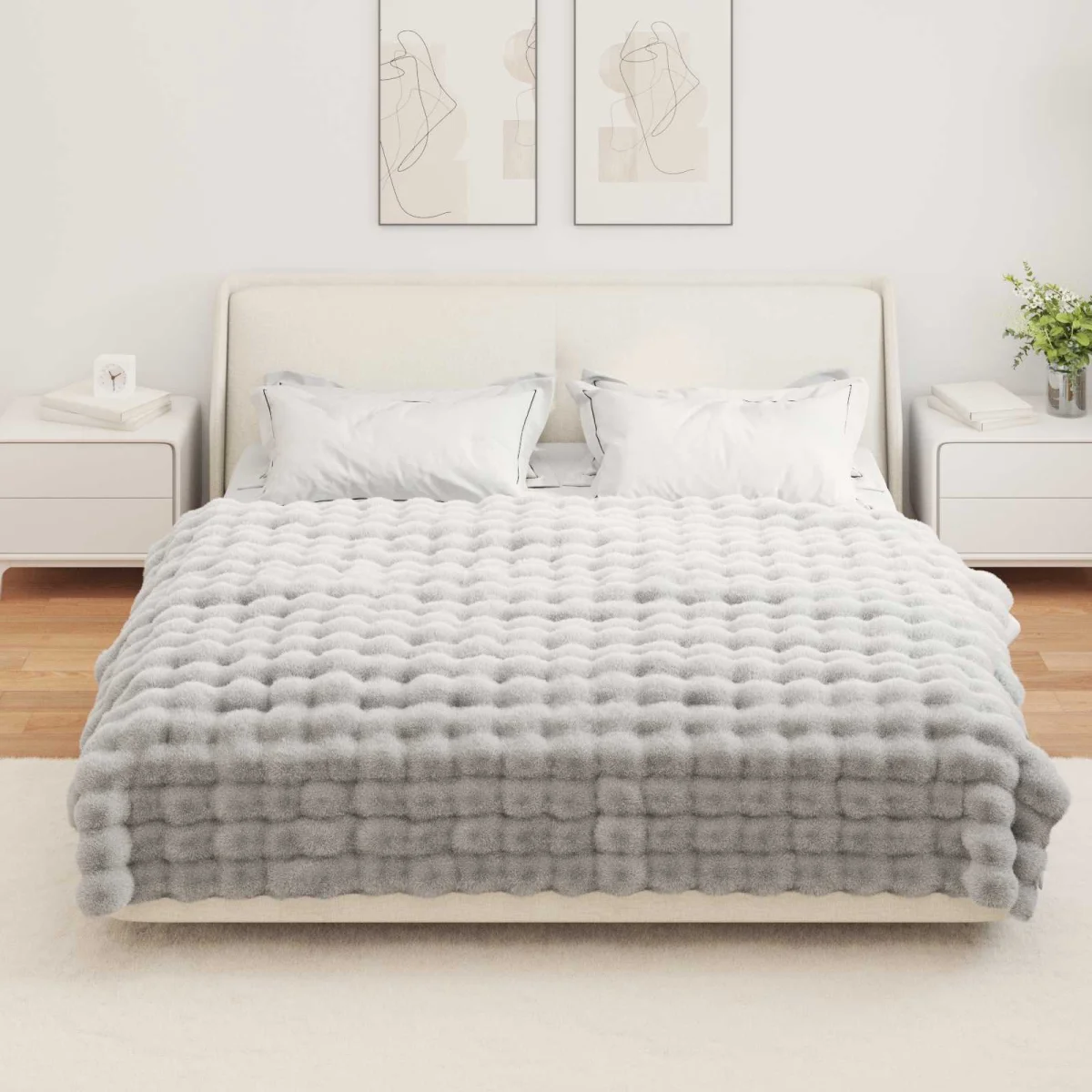 Csúszásgátlós műnyúl takaró Olite 4 pcs Szürke 150 x 220 cm