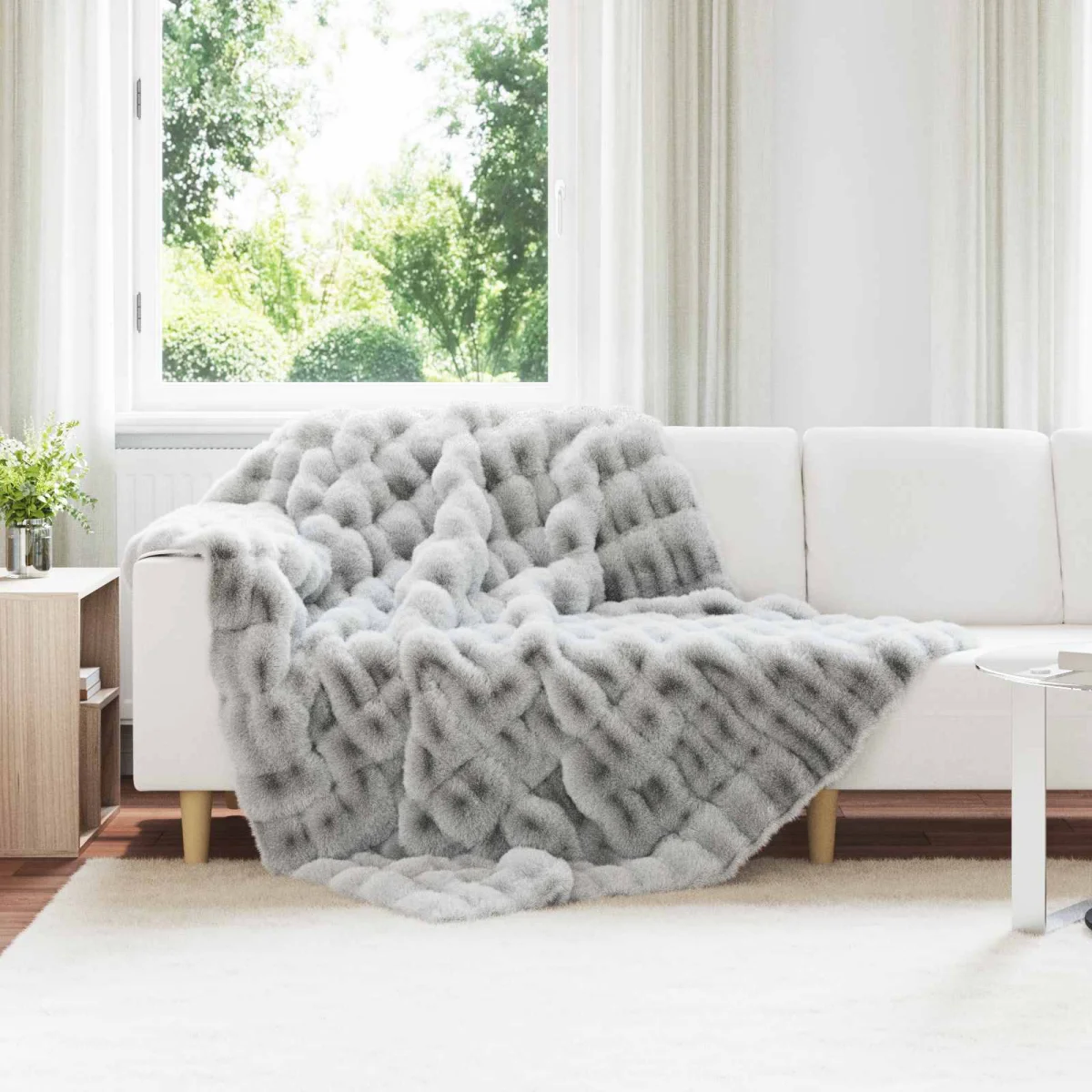 Csúszásgátlós műnyúl takaró Olite 4 pcs Szürke 150 x 220 cm