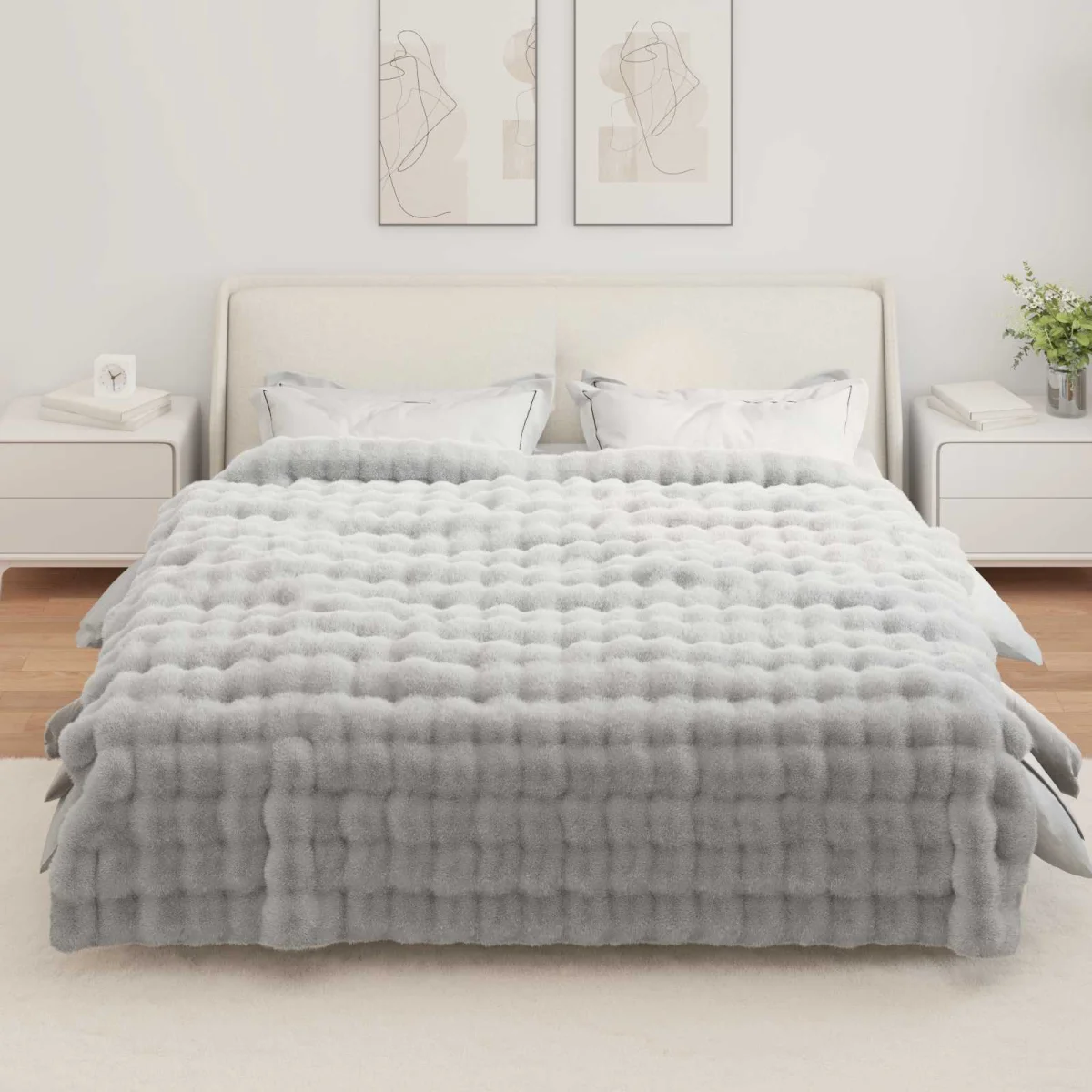 Csúszásgátlós műnyúl takaró Olite 4 pcs Szürke 220 x 240 cm