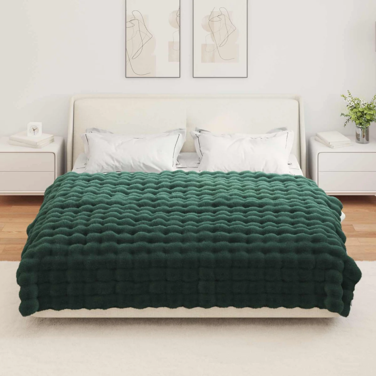 Csúszásgátlós műnyúl takaró Olite 4 pcs Sötétzöld 150 x 220 cm
