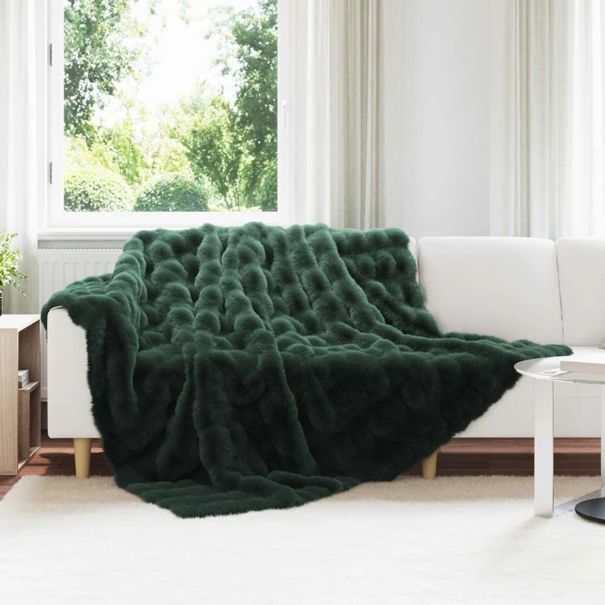Csúszásgátlós műnyúl takaró Olite 4 pcs Sötétzöld 240 x 270 cm