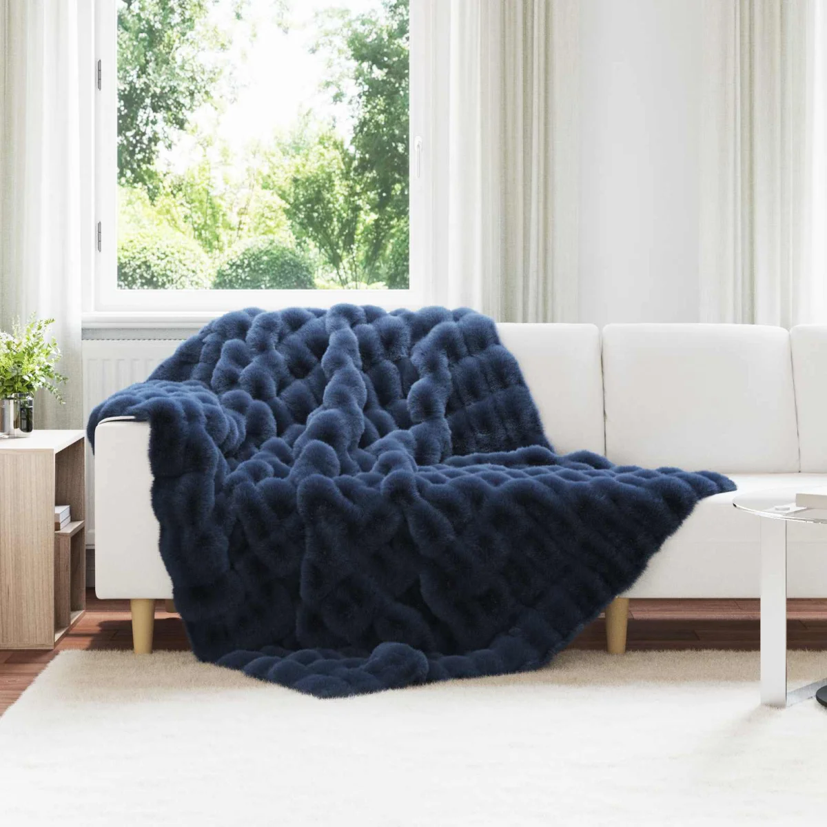 Csúszásgátlós műnyúl takaró Olite 4 pcs Tengerkék 150 x 220 cm