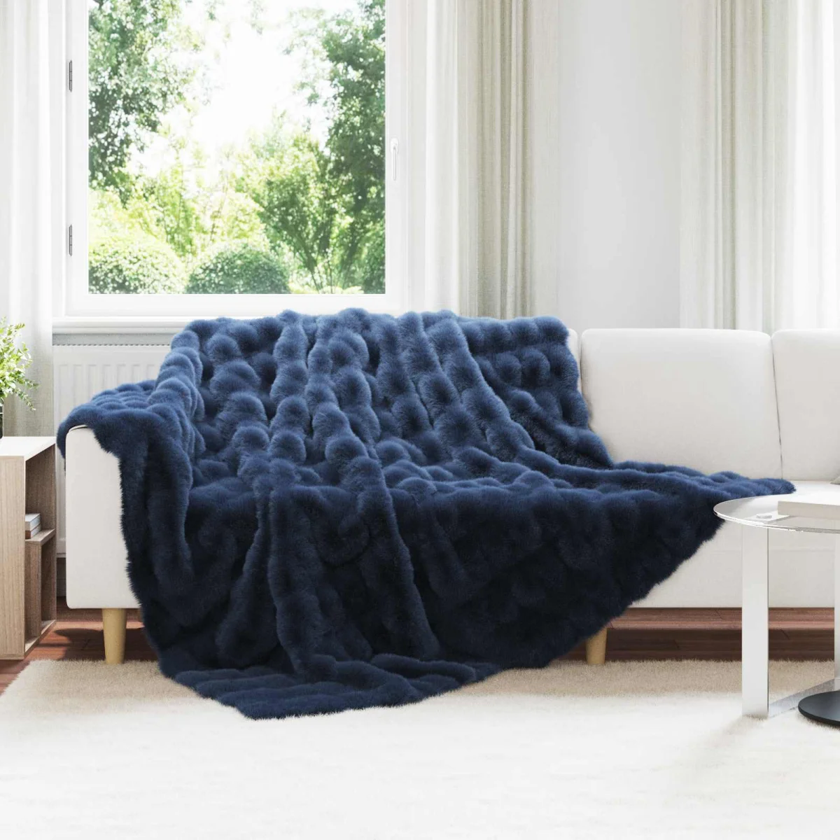 Csúszásgátlós műnyúl takaró Olite 4 pcs Tengerkék 240 x 270 cm