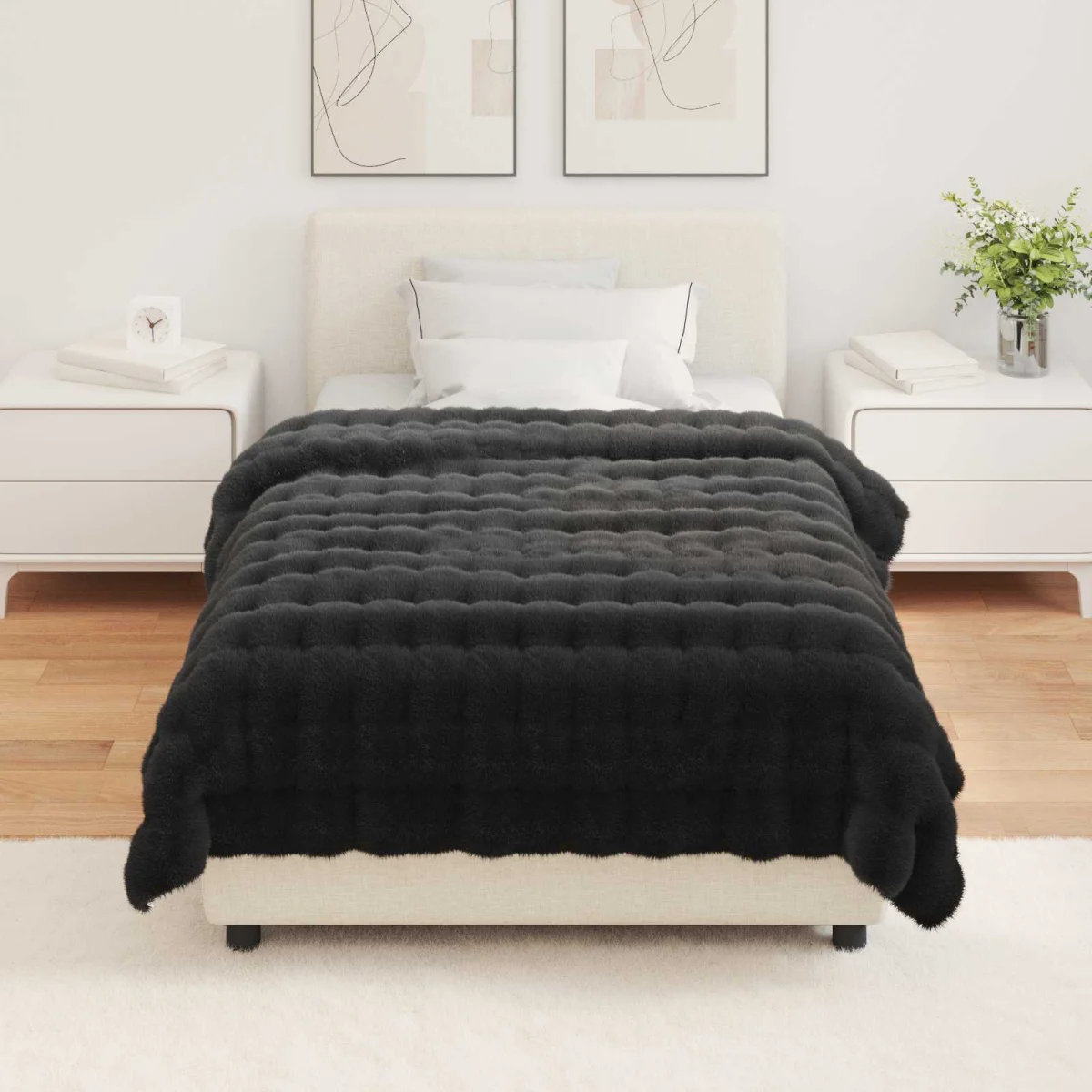 Csúszásgátlós műnyúl takaró Olite 4 pcs Fekete 130 x 150 cm