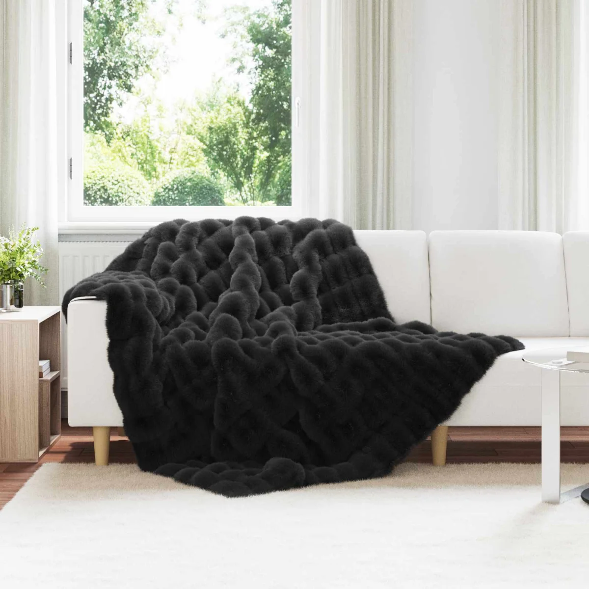Csúszásgátlós műnyúl takaró Olite 4 pcs Fekete 150 x 220 cm