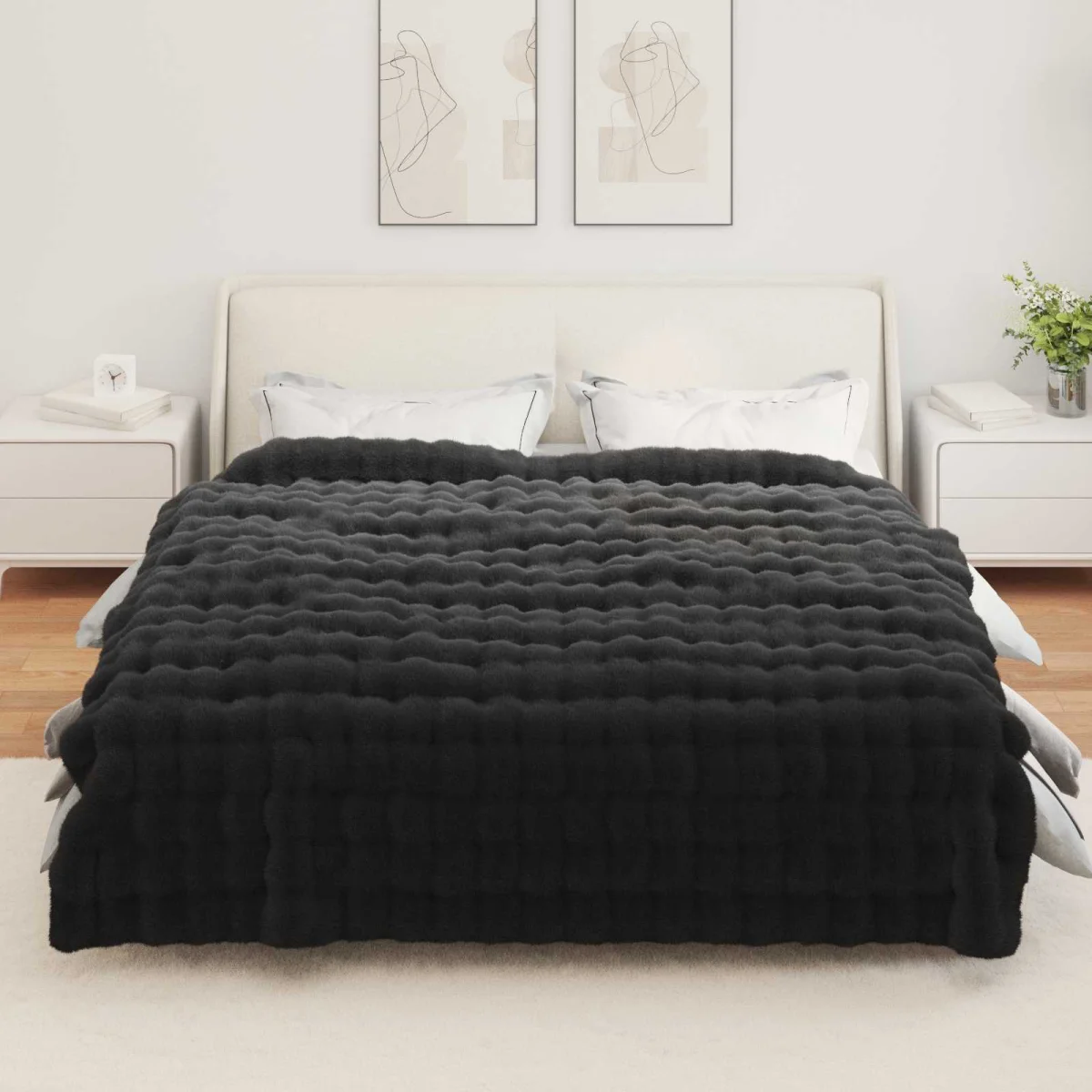 Csúszásgátlós műnyúl takaró Olite 4 pcs Fekete 220 x 240 cm