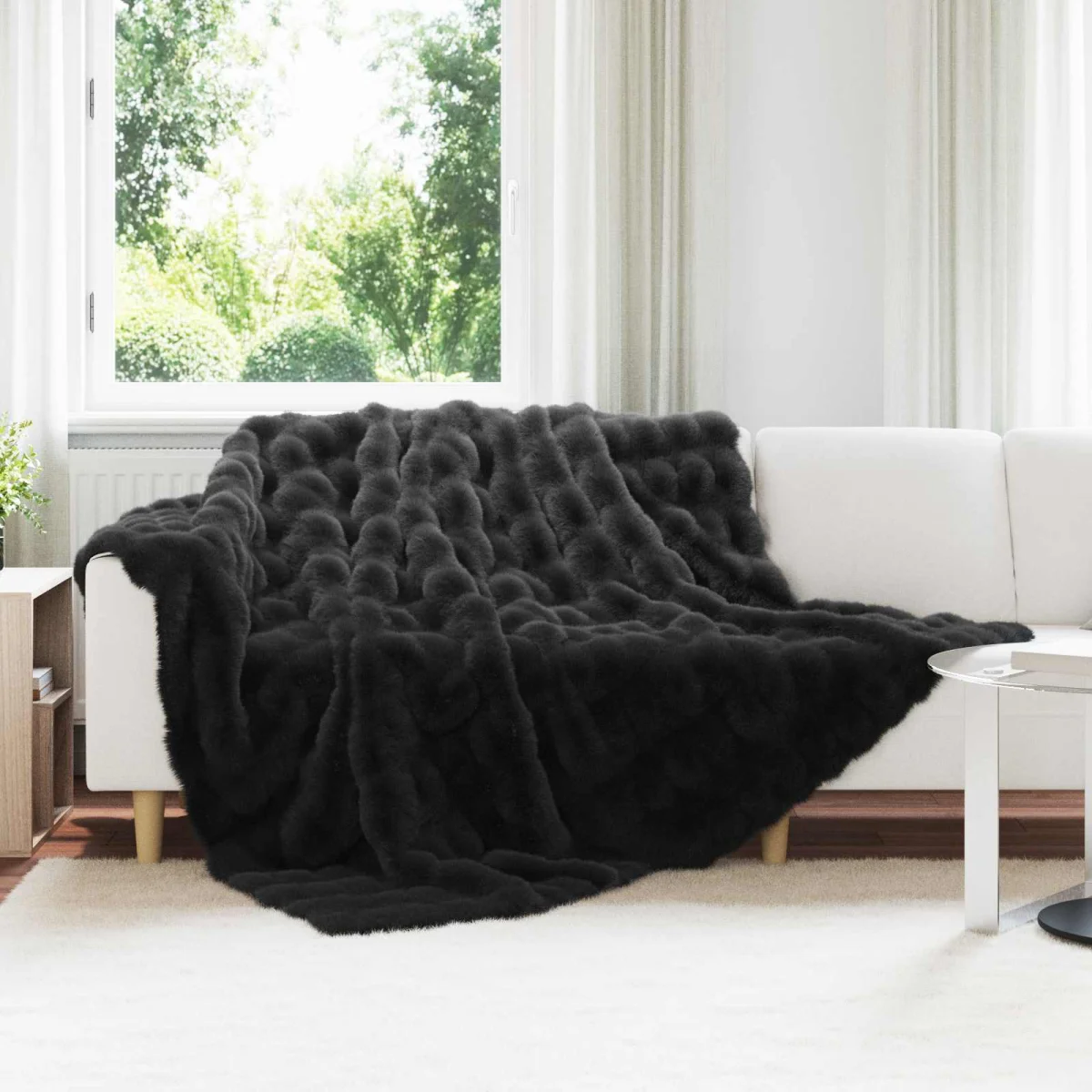 Csúszásgátlós műnyúl takaró Olite 4 pcs Fekete 220 x 240 cm