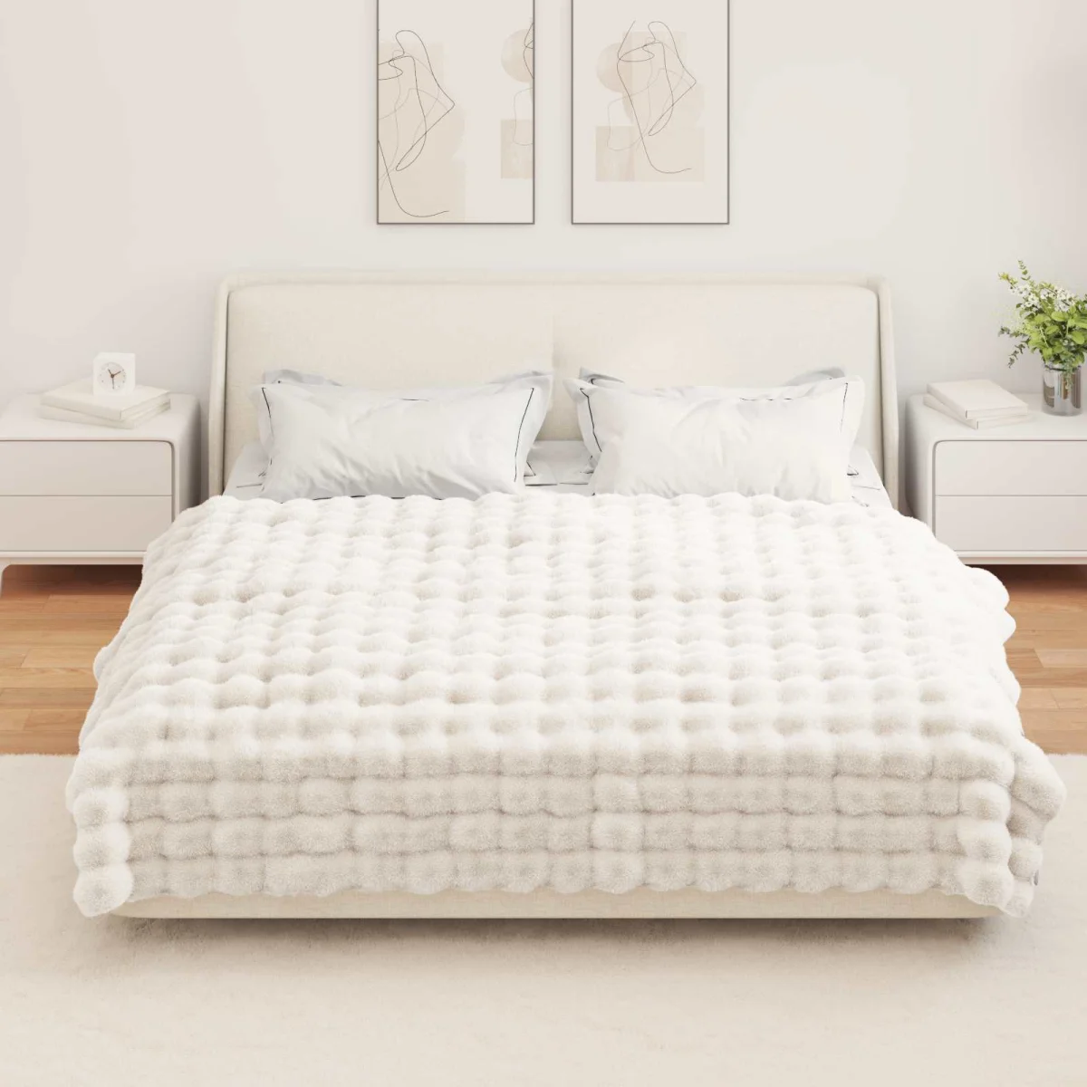 Csúszásgátlós műnyúl takaró Olite Fehér 150 x 220 cm Poliészter