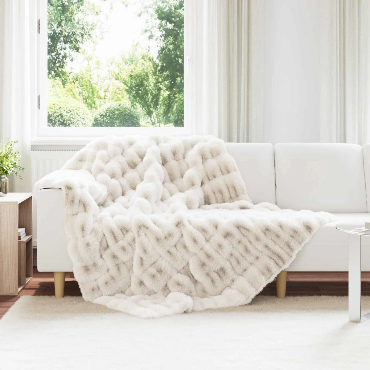 Csúszásgátlós műnyúl takaró Olite Fehér 150 x 220 cm Poliészter