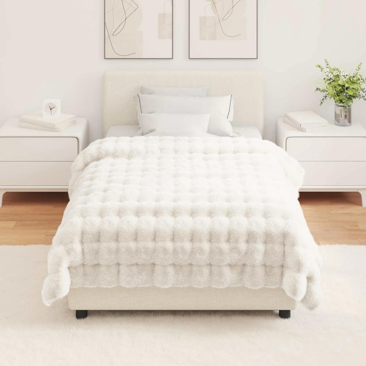 Csúszásgátlós műnyúl takaró Olite 4 pcs Fehér 130 x 150 cm
