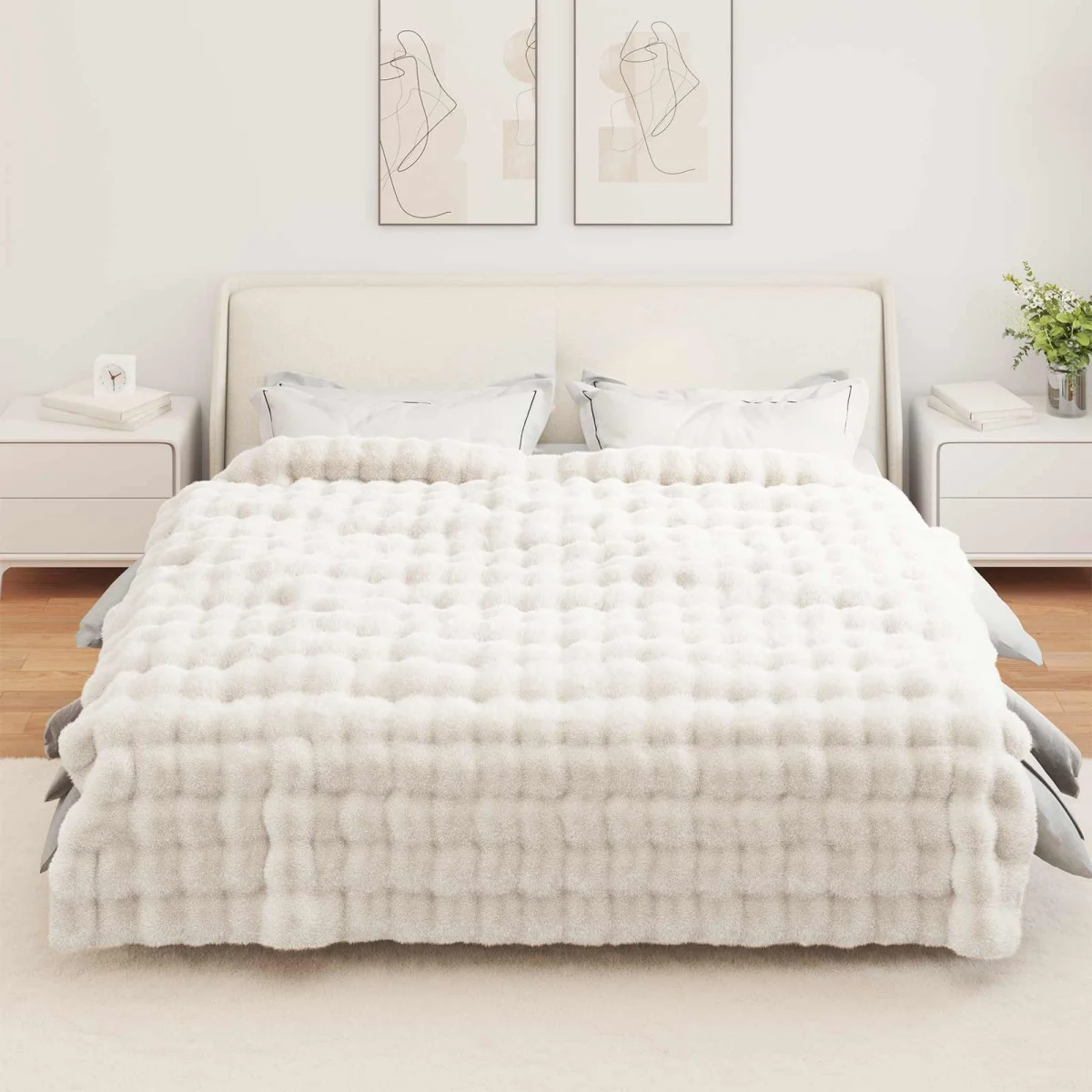 Csúszásgátlós műnyúl takaró Olite 4 pcs Fehér 220 x 240 cm