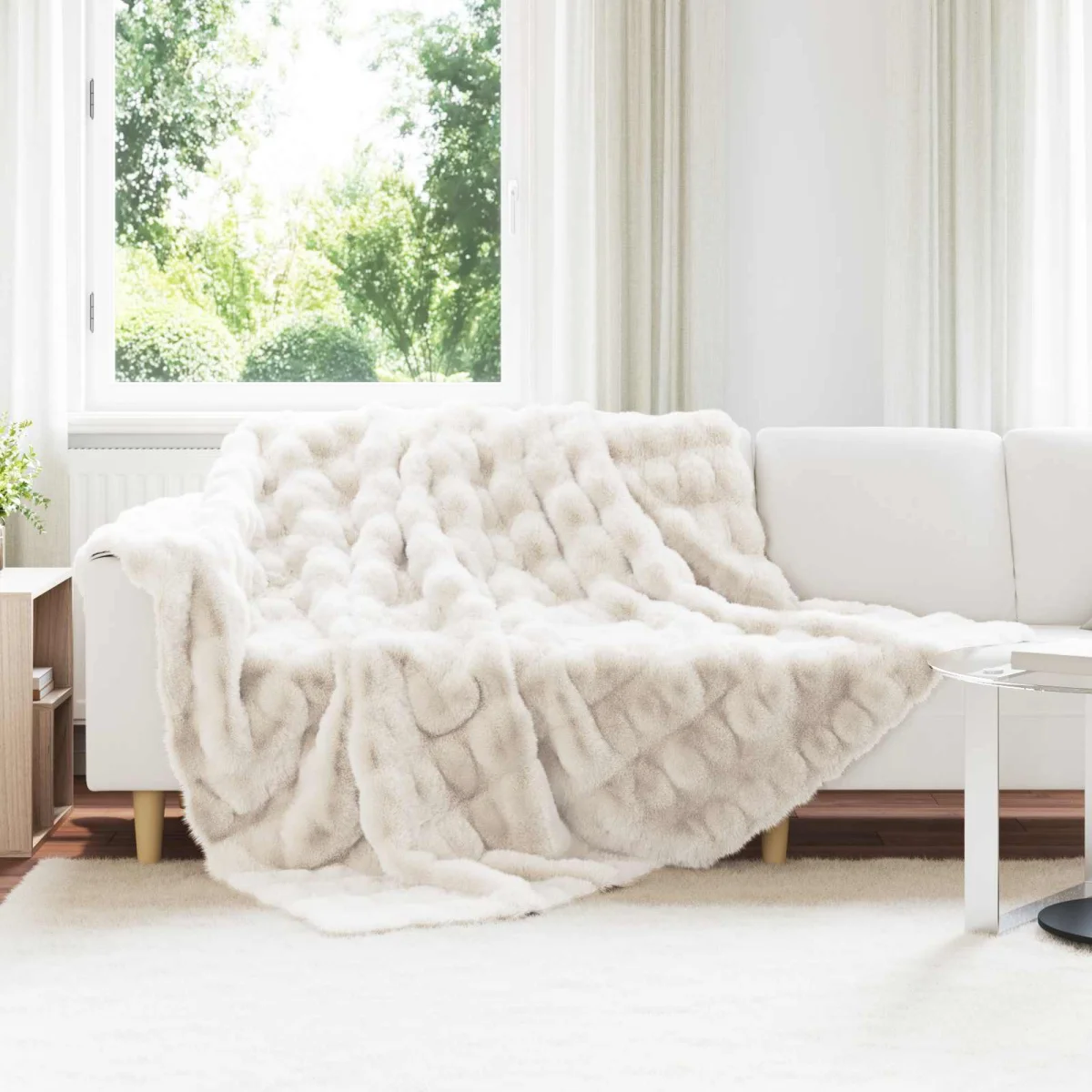 Csúszásgátlós műnyúl takaró Olite 4 pcs Fehér 220 x 240 cm