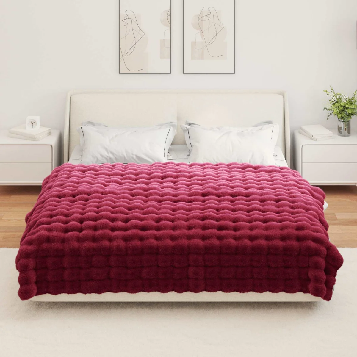 Csúszásgátlós műnyúl takaró Olite Bordeaux piros 150 x 220 cm