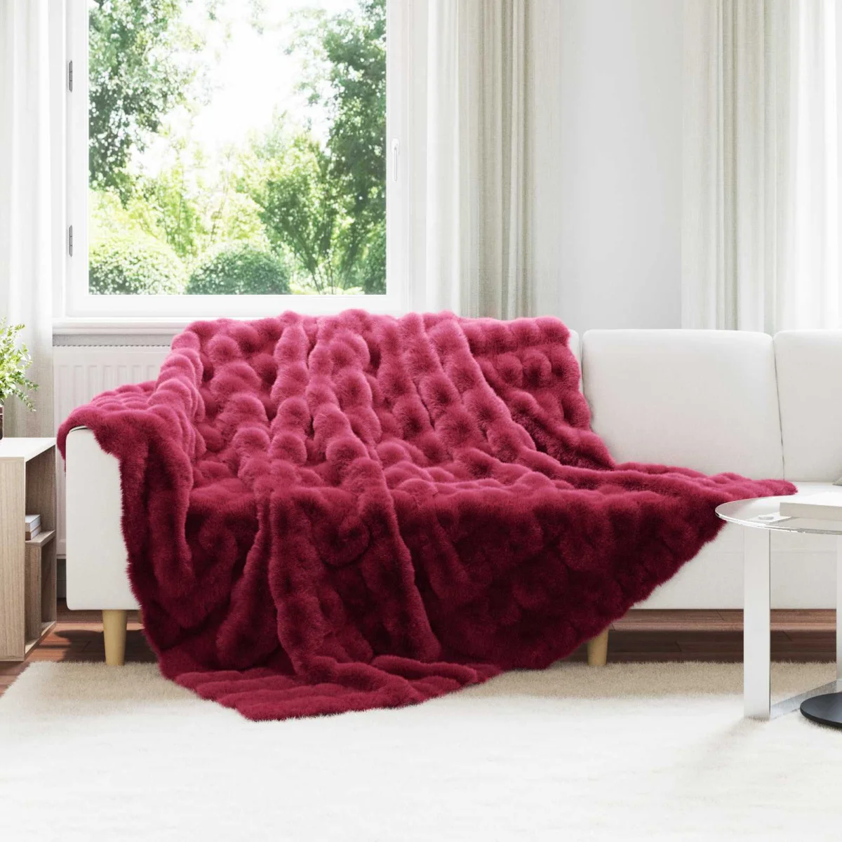 Csúszásgátlós műnyúl takaró Olite Bordeaux piros 240 x 270 cm