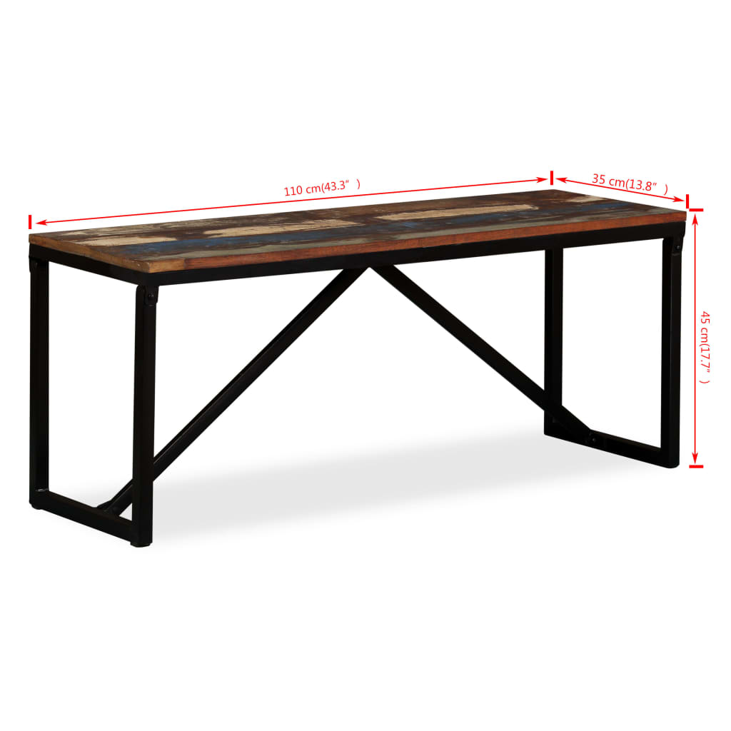 Tömör újrahasznosított fa pad 110 x 35 x 45 cm