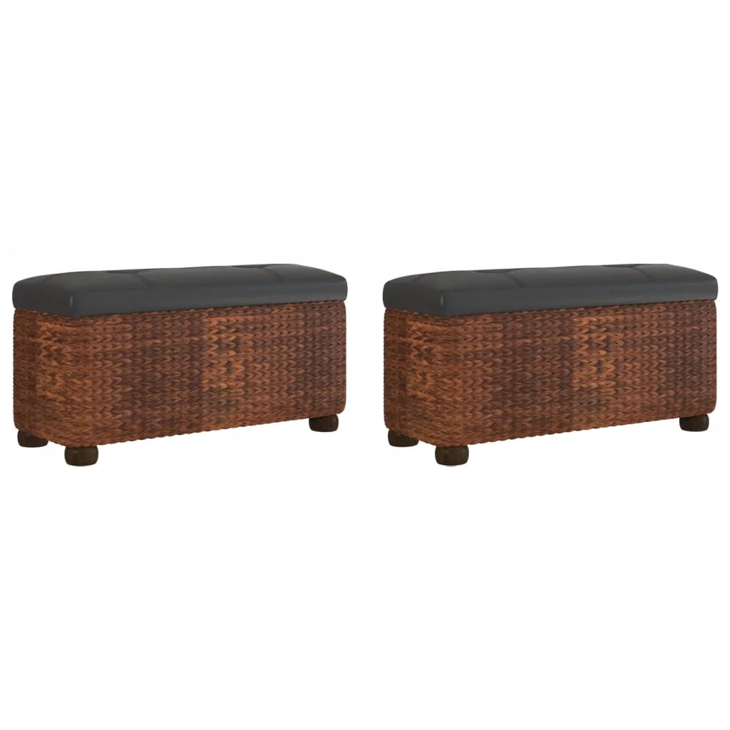 2 db gyékény tárolópad barna párnával 69 cm