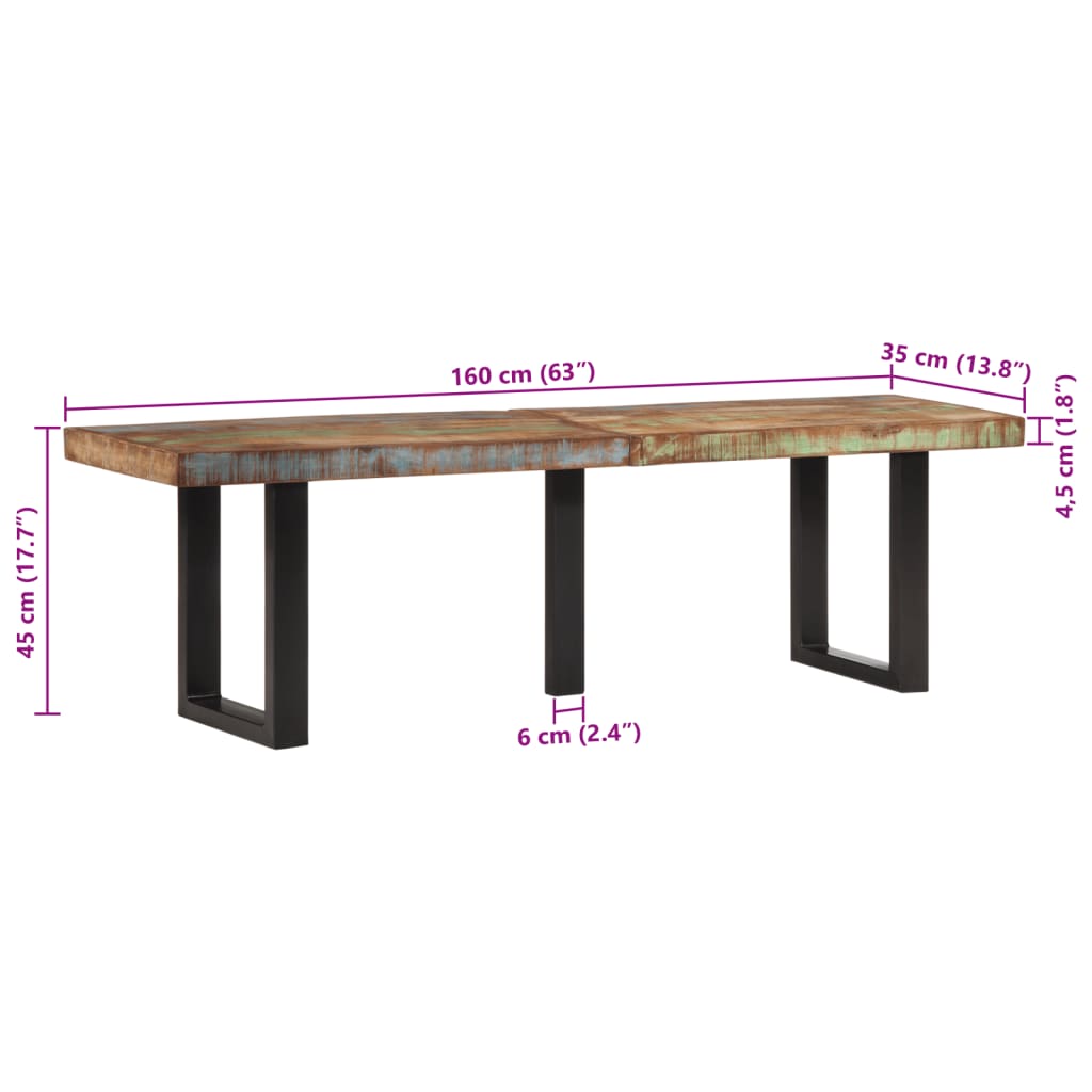 Tömör újrahasznosított fa és acél pad 160 cm