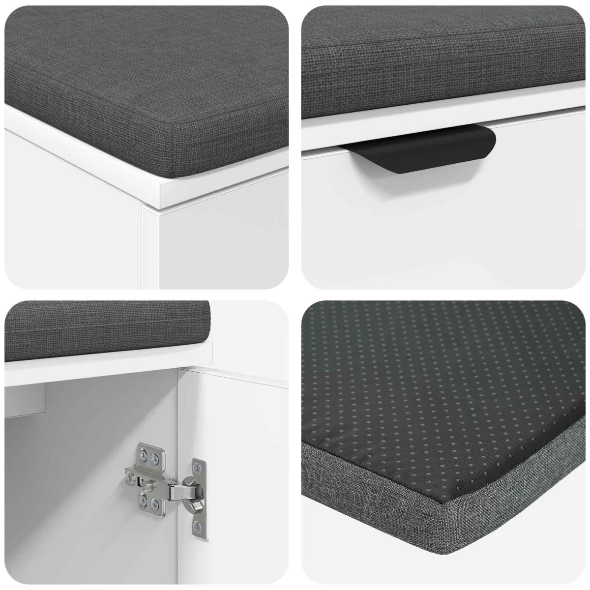 Előtér pad párnával Fehér 80 x 38 x 46 cm Műanyag Fa és Szövet