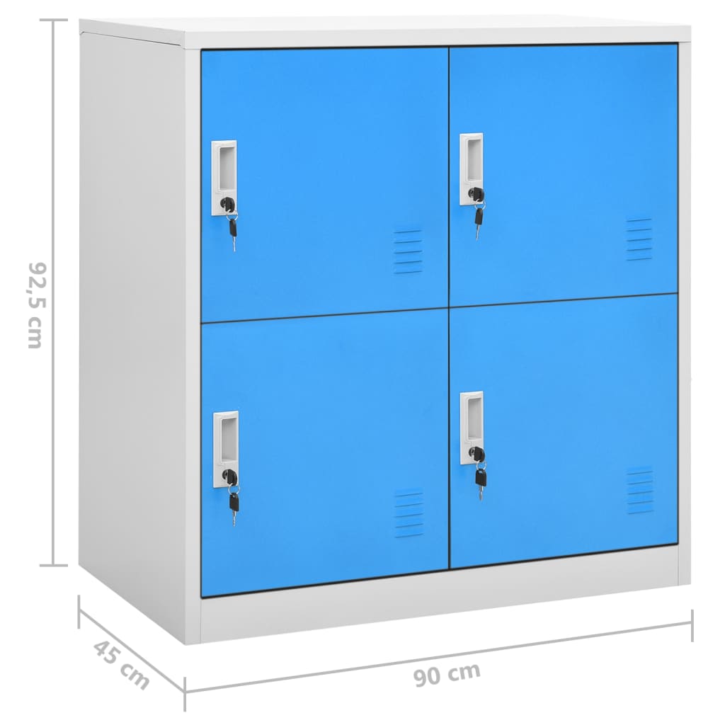 2 db világosszürke-kék acél zárható szekrény 90 x 45 x 92,5 cm 