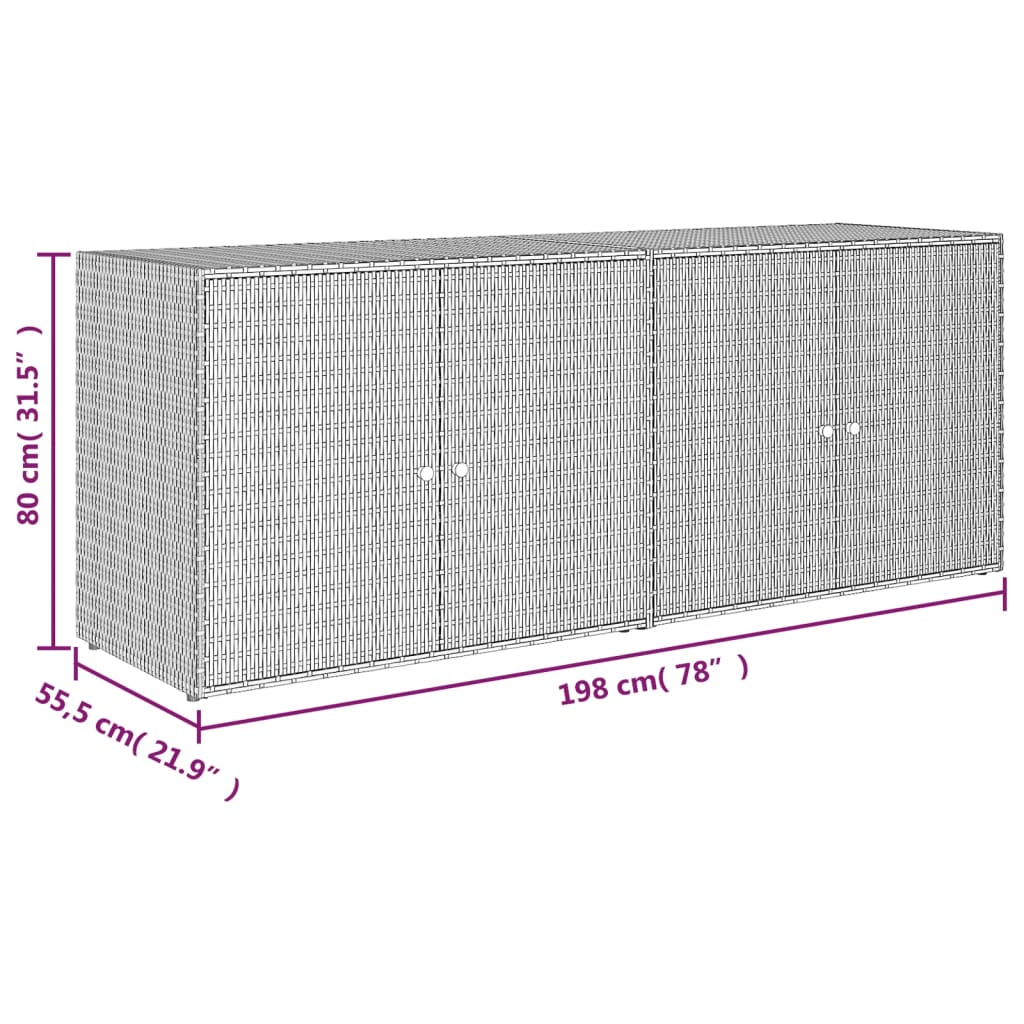 Fekete polyrattan kerti tárolószekrény 198 x 55,5 x 80 cm