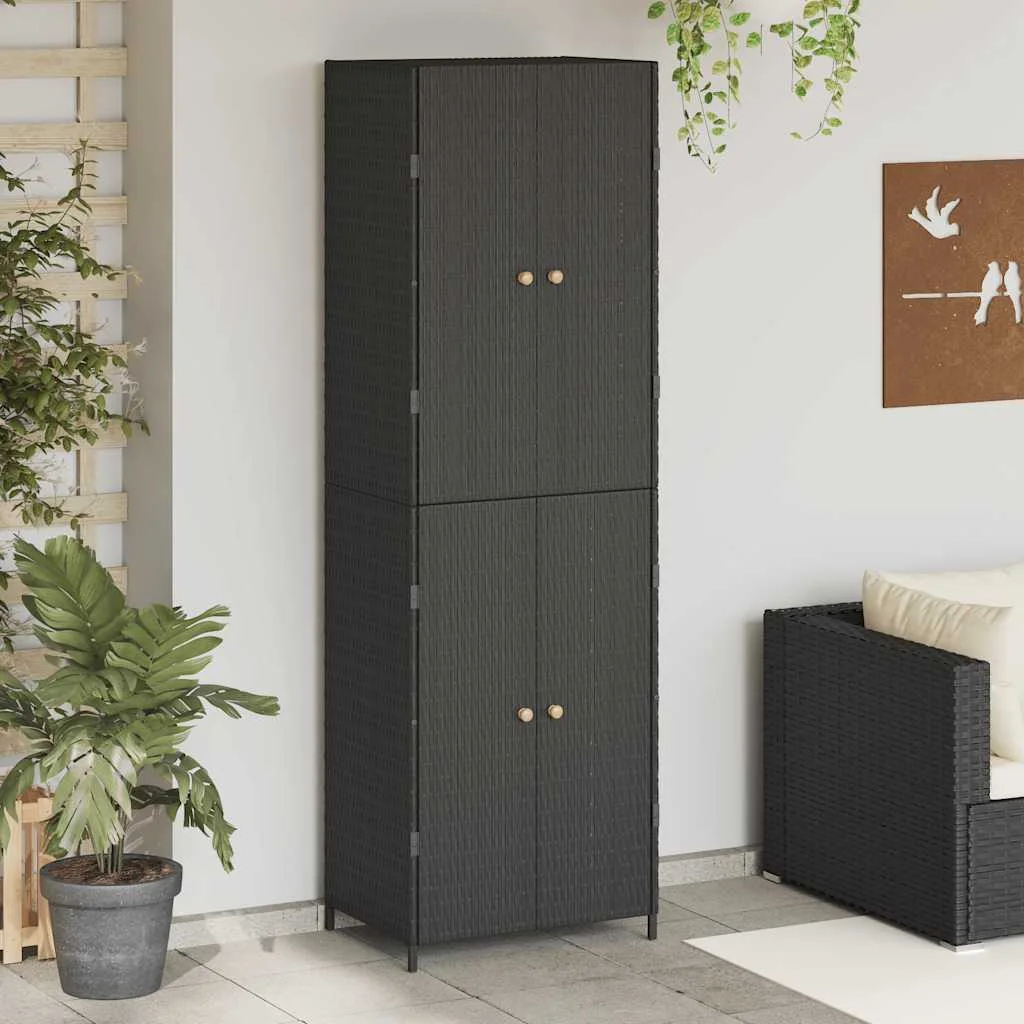 Fekete polyrattan kerti tárolószekrény 59 x 40 x 180 cm