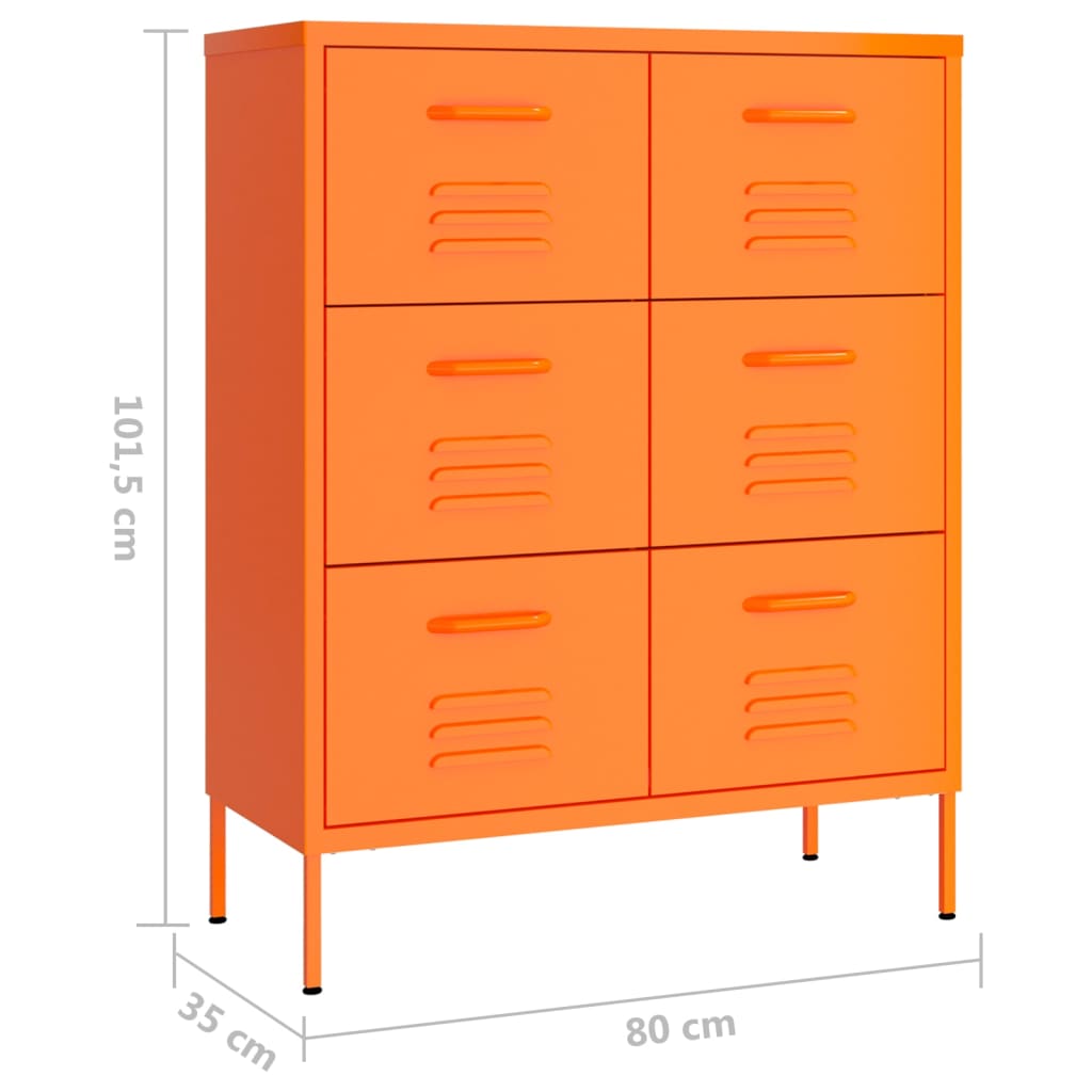 Narancssárga acél fiókos szekrény 80 x 35 x 101,5 cm