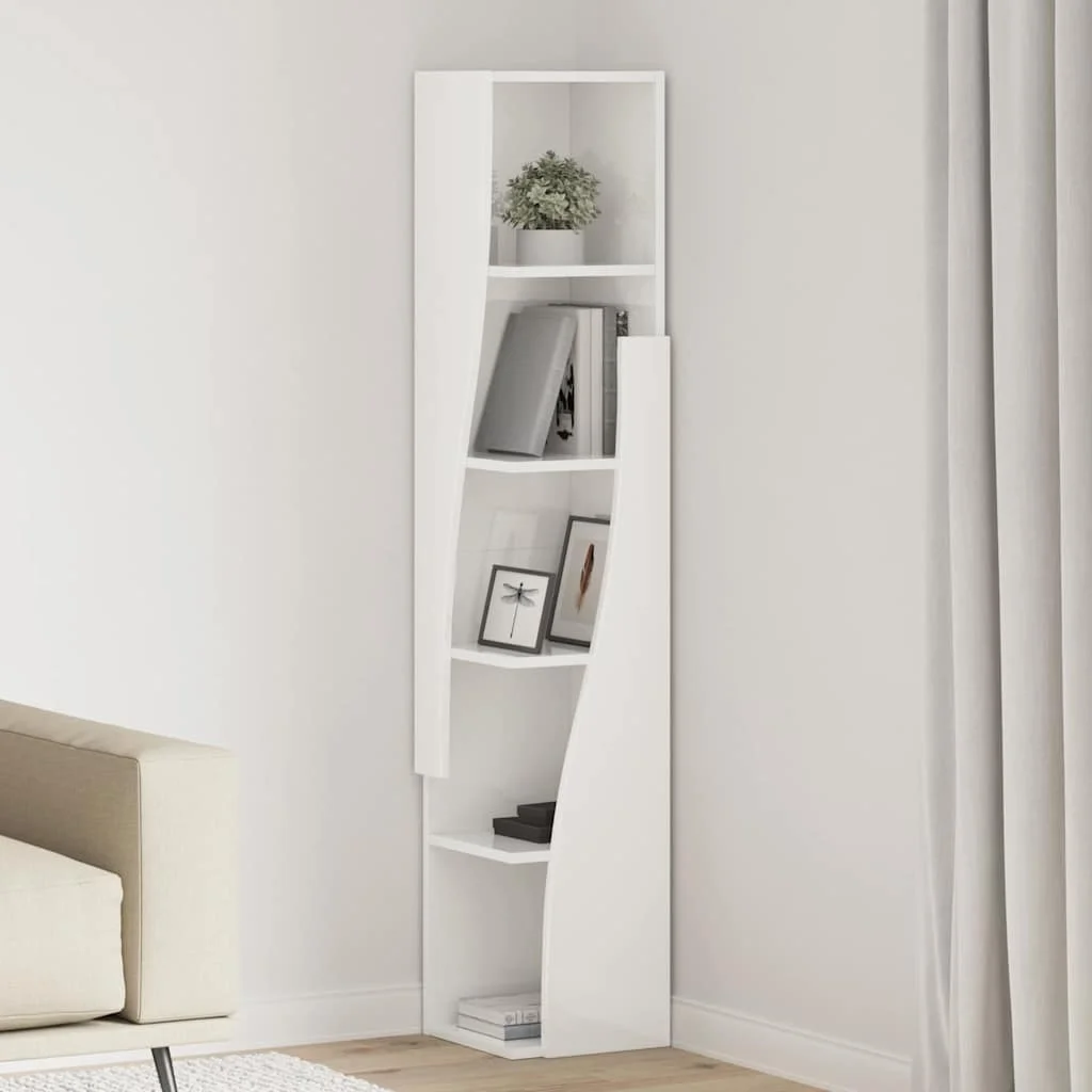 Sarokszekrény Magas Fényű Fehér 27,5x27x140cm Faanyag