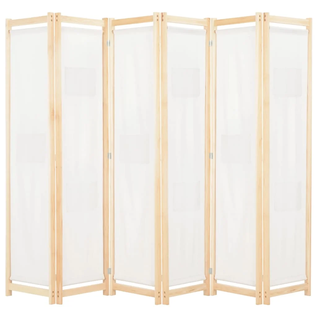 Krémszínű 6-paneles szövetparaván 240 x 170 x 4 cm  