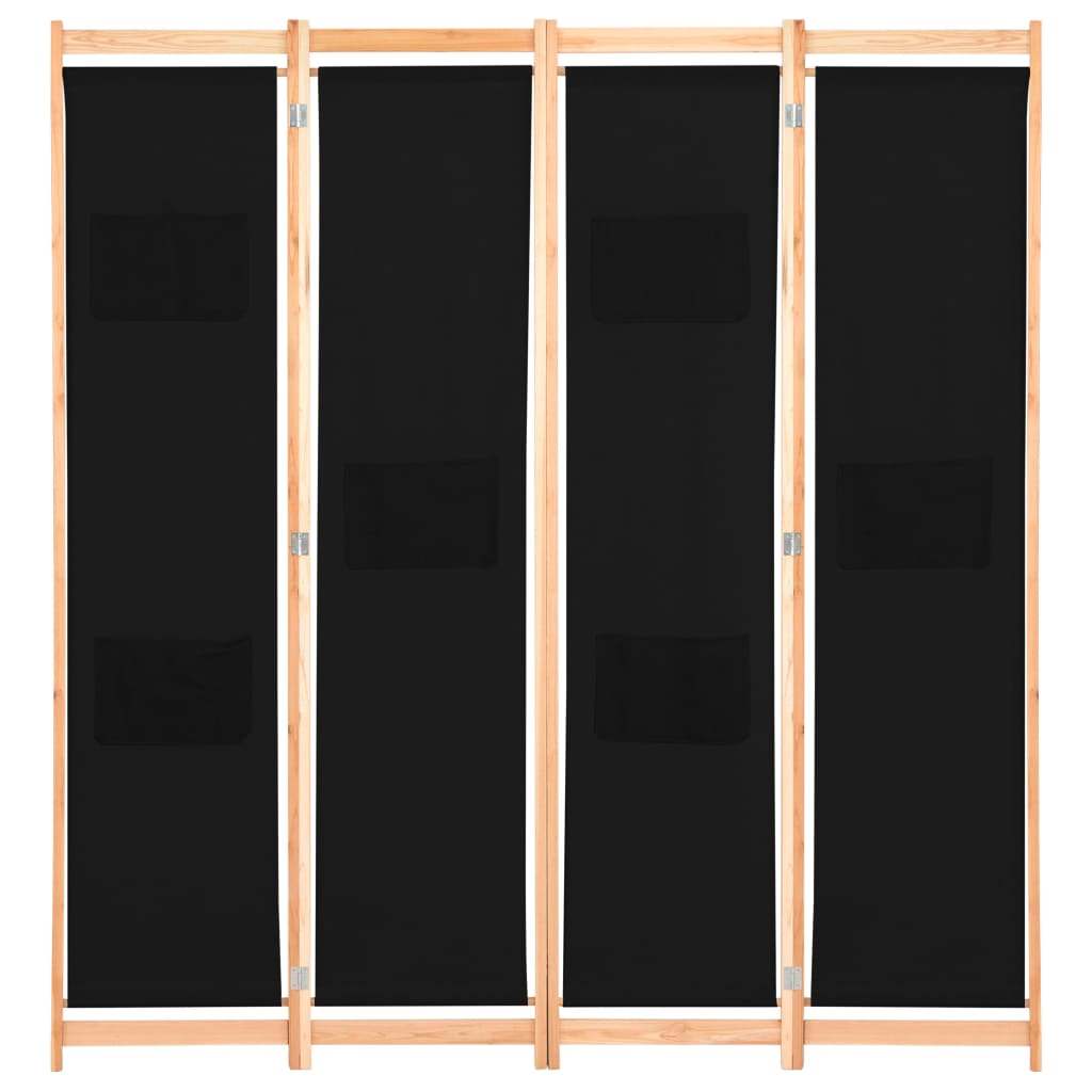 Fekete 4-paneles szövetparaván 160 x 170 x 4 cm