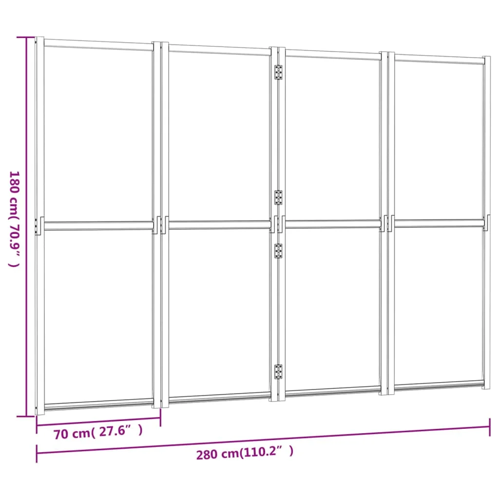 Fekete 4 paneles térelválasztó 280x180 cm