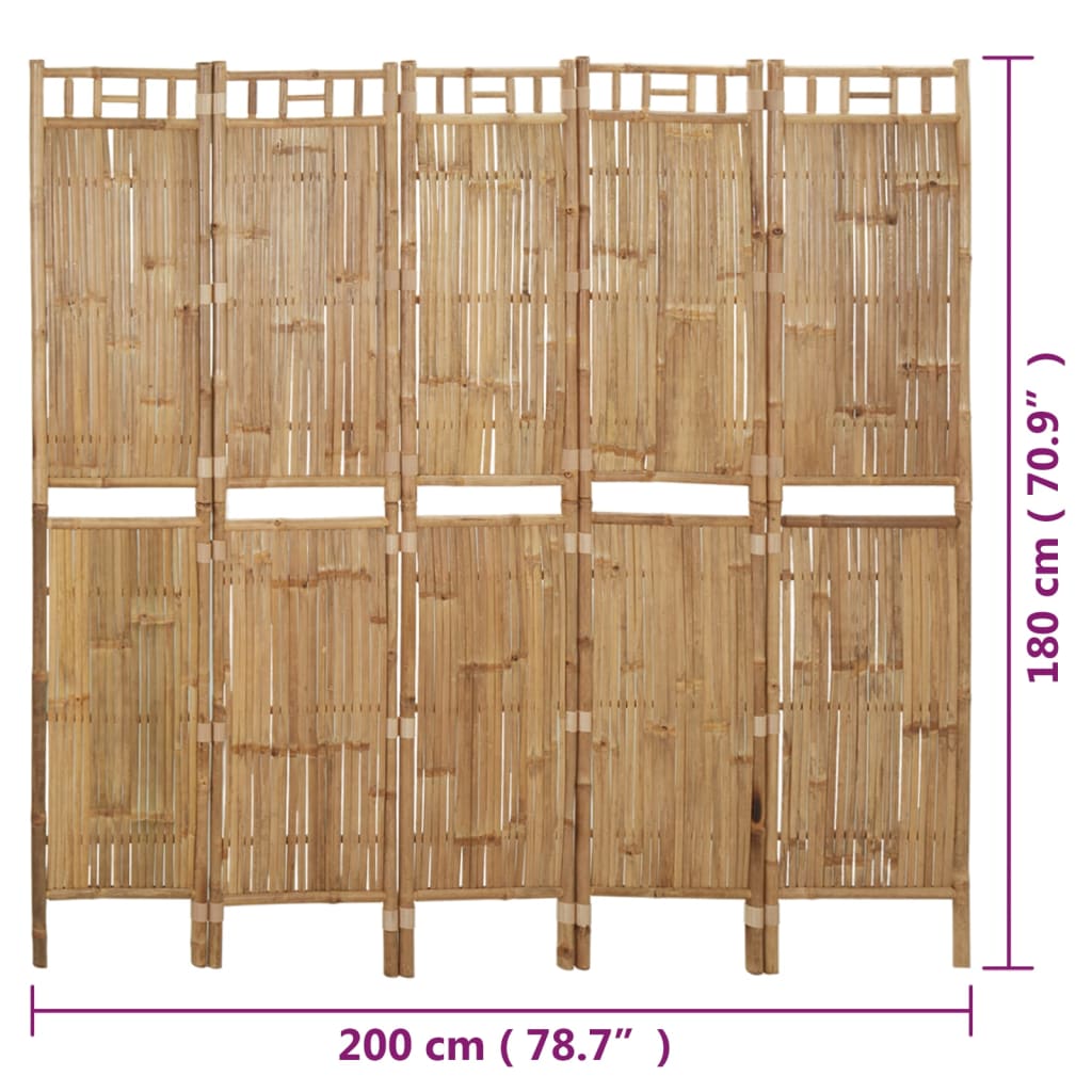 5 paneles bambusz paraván 200 x 180 cm