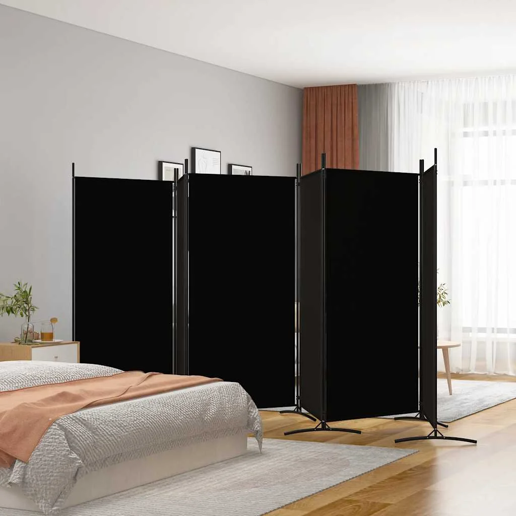 6 paneles fekete szövet térelválasztó 520x180 cm