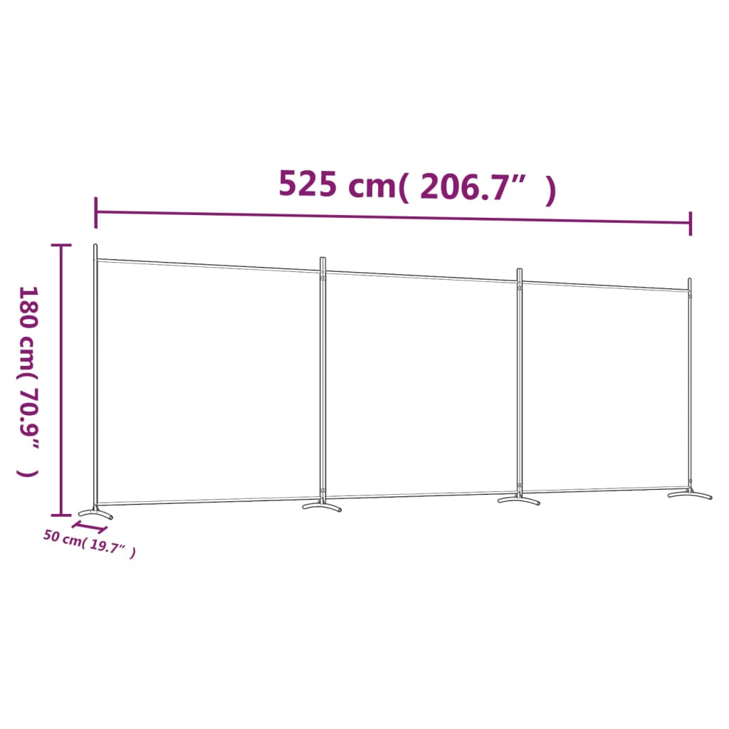 3 paneles fekete szövet térelválasztó 525x180 cm