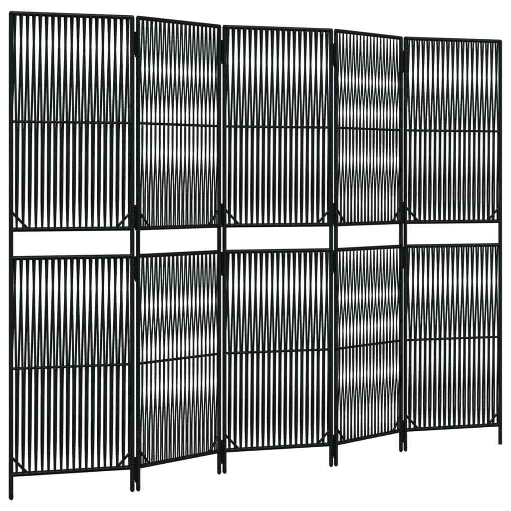 Fekete 5-paneles polyrattan térelválasztó