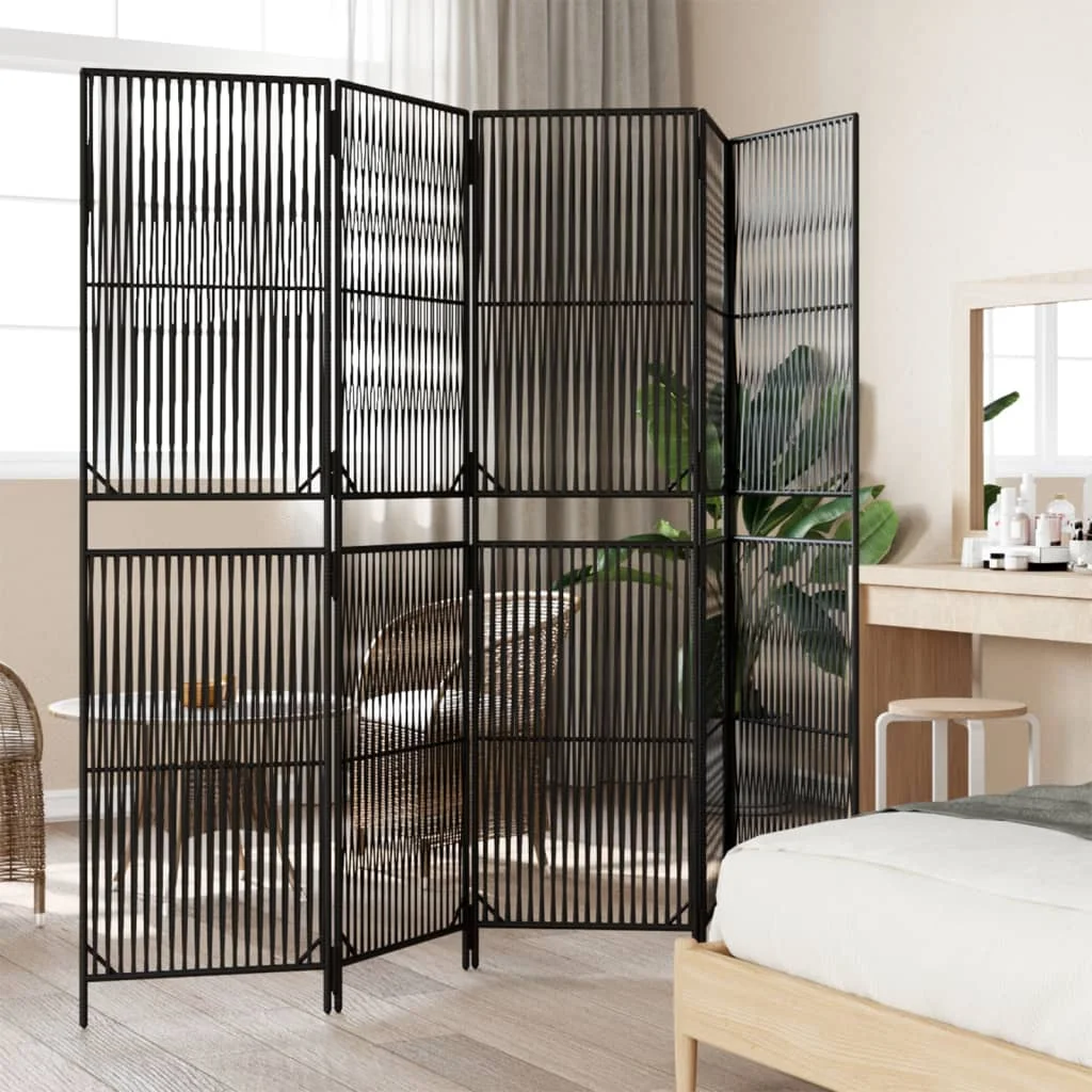 Fekete 5-paneles polyrattan térelválasztó