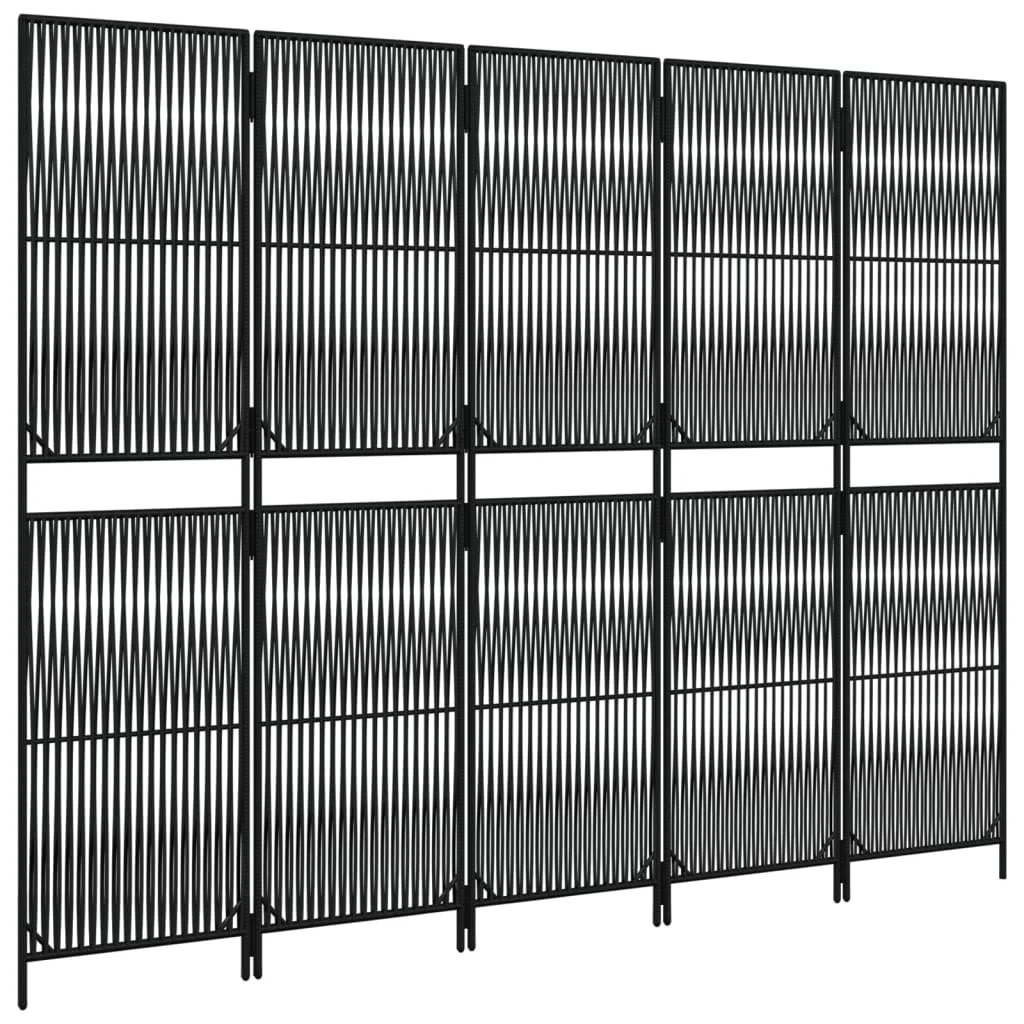 Fekete 5-paneles polyrattan térelválasztó