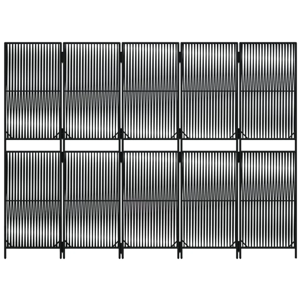 Fekete 5-paneles polyrattan térelválasztó