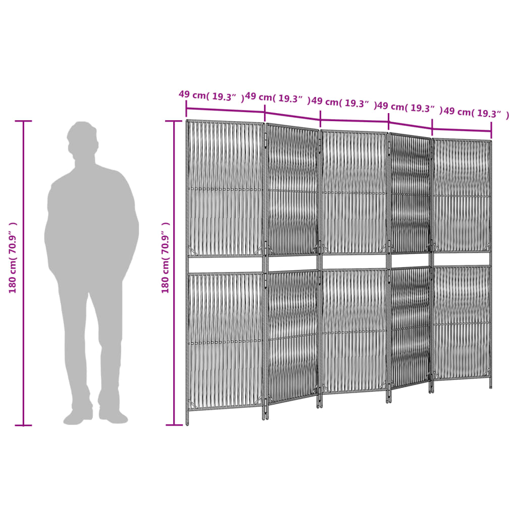 Szürke 5-paneles polyrattan térelválasztó