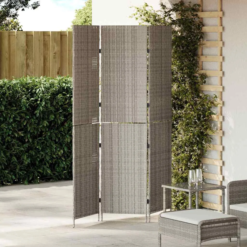 Szobaelválasztó 3 paneles Összecsukható Szürke 147x180 cm Poly Rattan