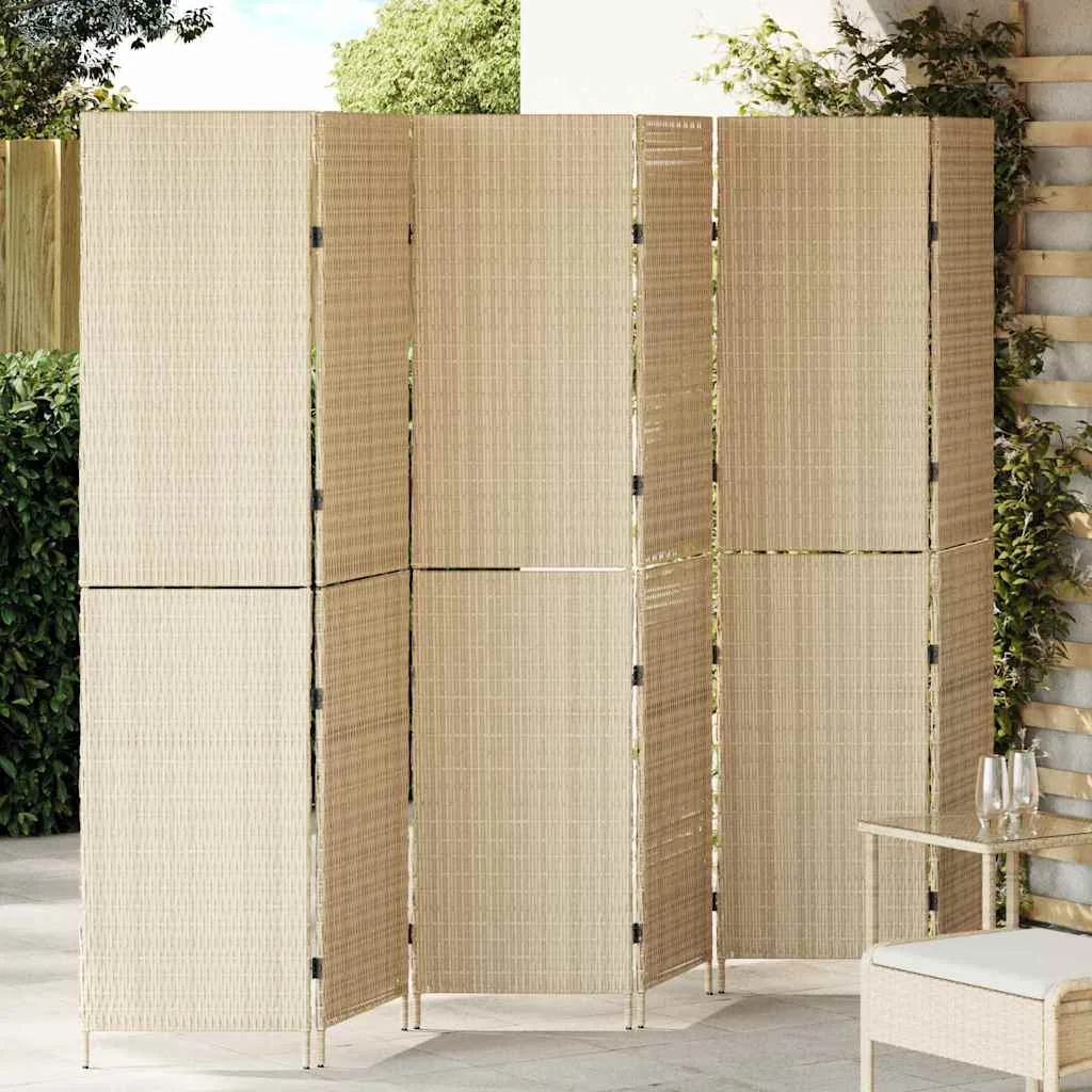 6 paneles térelválasztó, hajtható, bézs, 294x180 cm, poly rattan