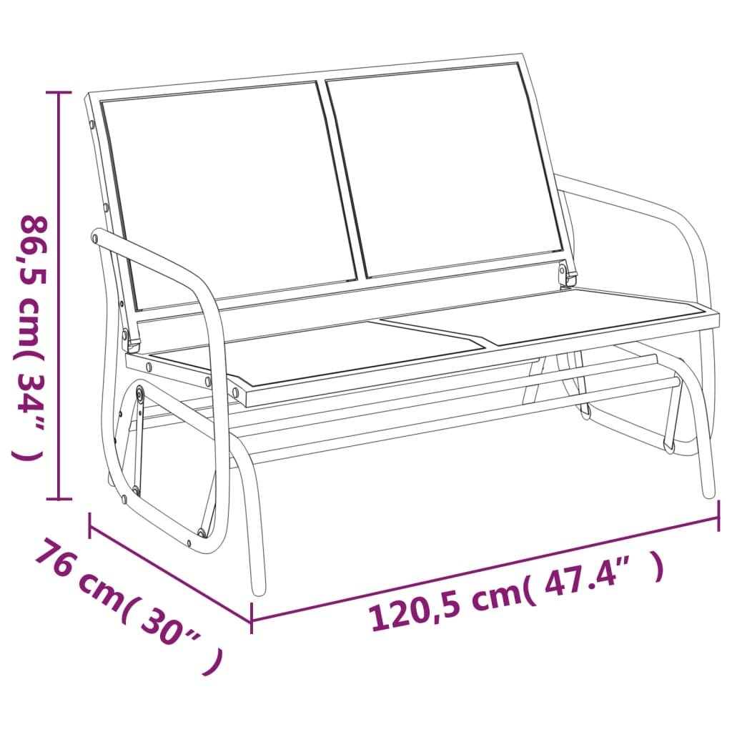 Fekete textilén és acél kerti sikló pad 120,5 x 76 x 86,5 cm