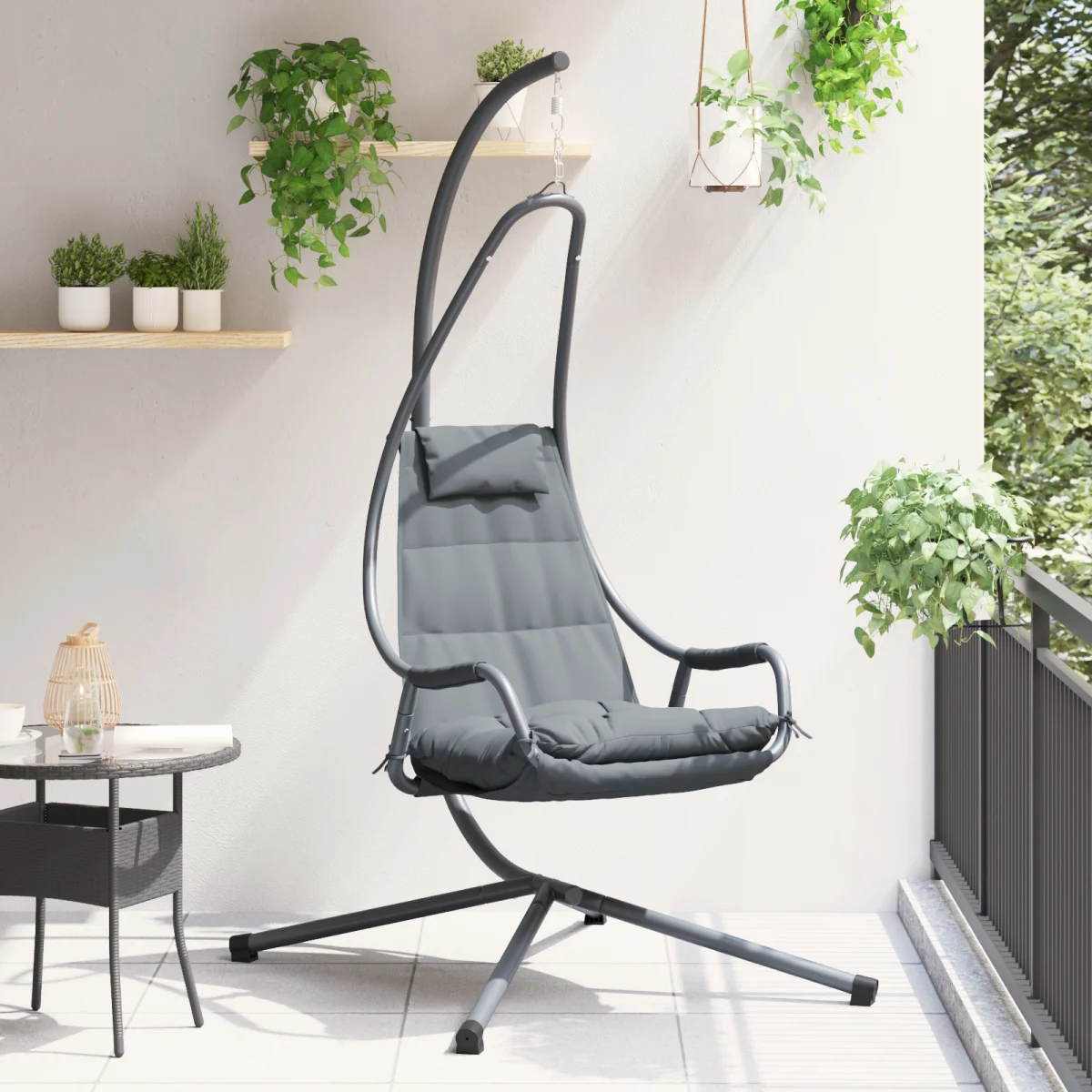 Függő szék állvánnyal és párnával Antracit acél